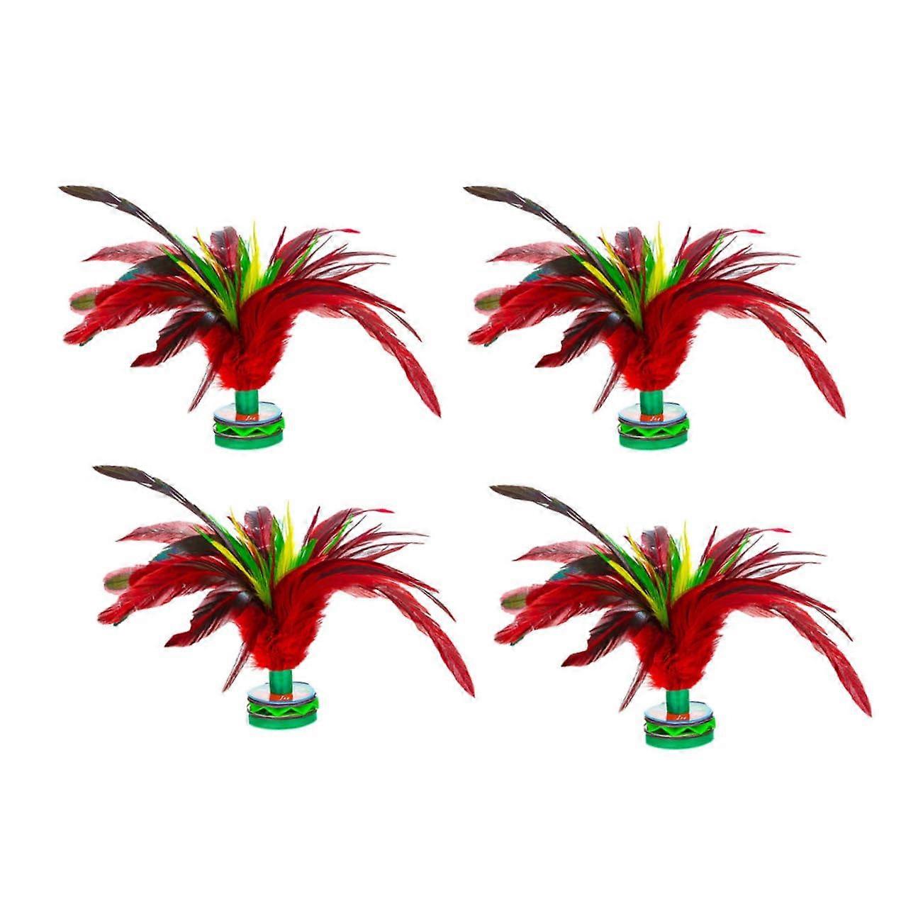 Rooster Feather Shuttlecock Set of 4 - Colorful Badminton Birdies with Highly Elastic Plastic Base for Enhanced Play