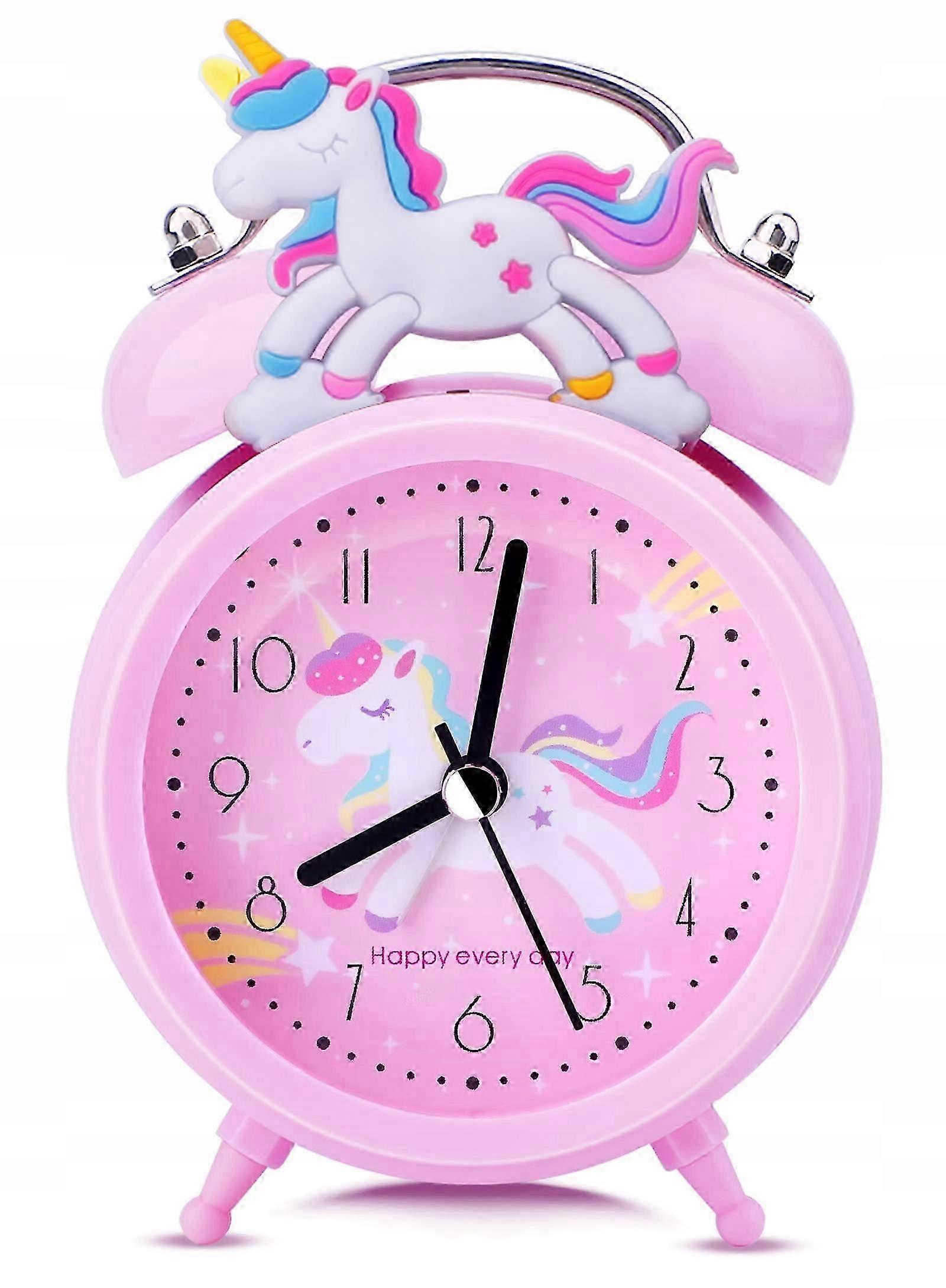Pink Alarm Clock For Children With Unicorn Double Bell With Backlight