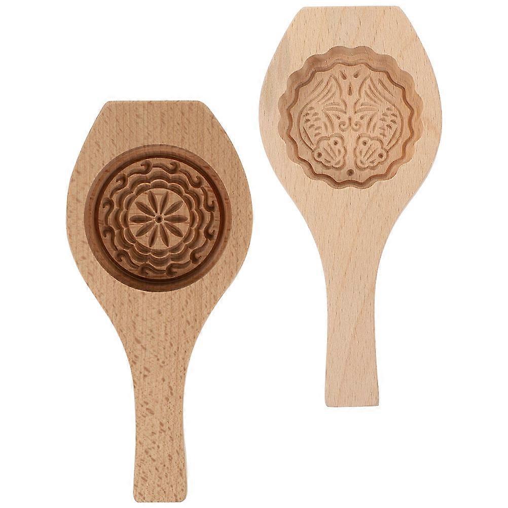 Wooden Moon Cake Molds Set of 2 Creative Flower Fish Designs Reusable Kitchen Tool for Homemade Baking Cookies Safe and