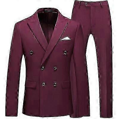 Herren Anzüge Doppelreihe Drei Knopf Slim Fit 2 Stück Anzug, Weinrot