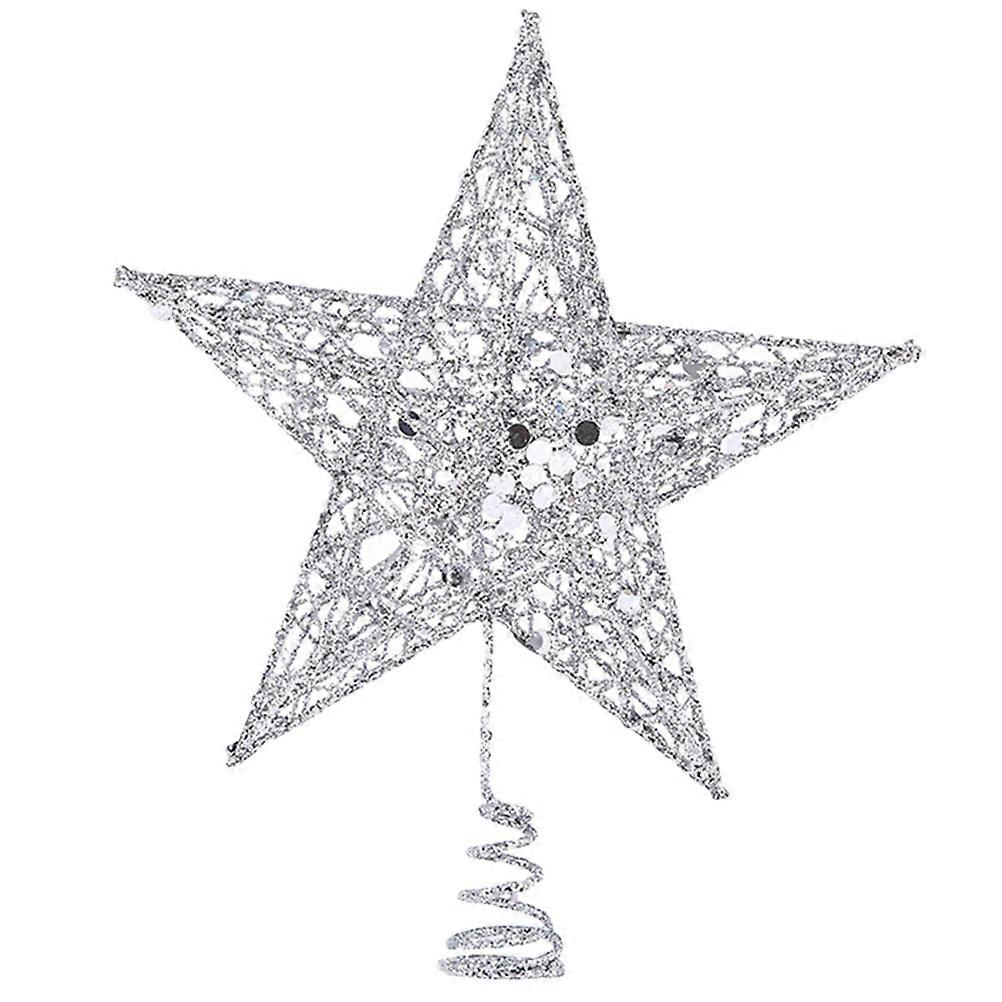 Tree Topper Silver 30cm Star Shiny Tabletop Christmas Tree Ornament for Friends 1Set