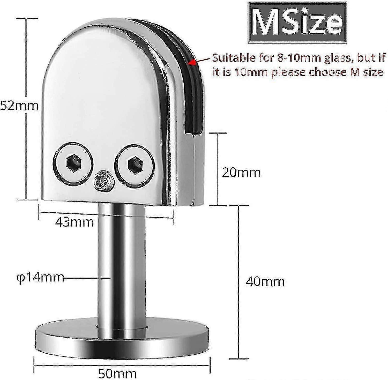 Morsetti in vetro 4 pezzi 304 Staffa in vetro in acciaio inossidabile Clip in vetro regolabile 10 mm Pannello di vetro con asta da 40 mm per scala a mano