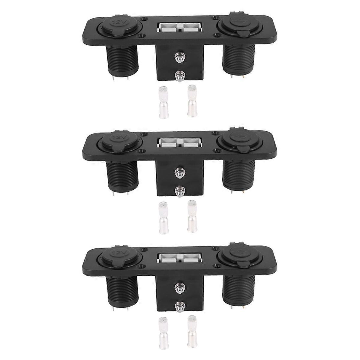 3X Flush Mount for Anderson Plug Socket Double USB Charger Socket Panel for Caravan Boat Truck