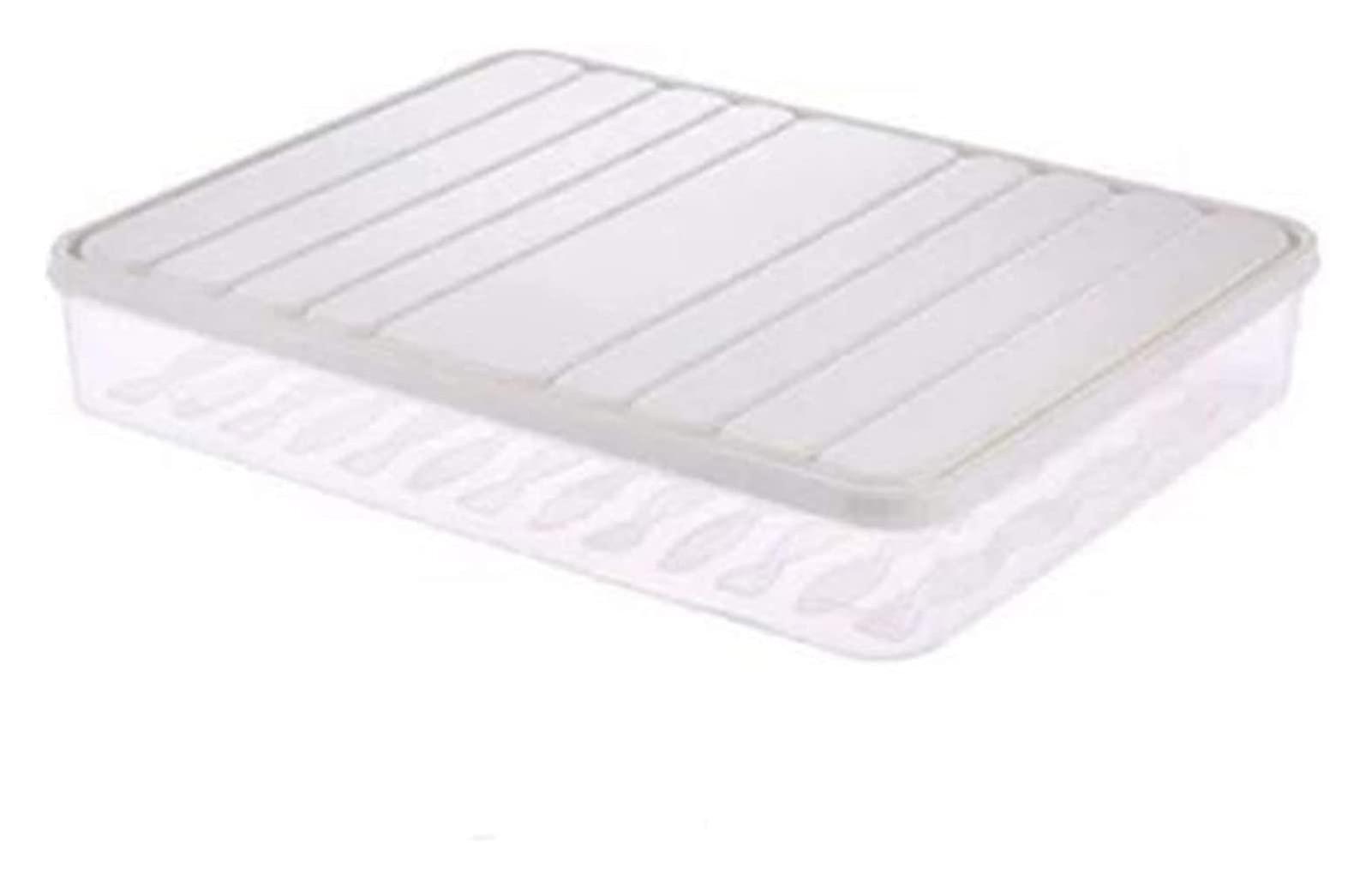 Fridge Storage Containers with Lid, Stackable Plastic Food Organiser Bins, Keep Fresh Eggs and Fish, White Color