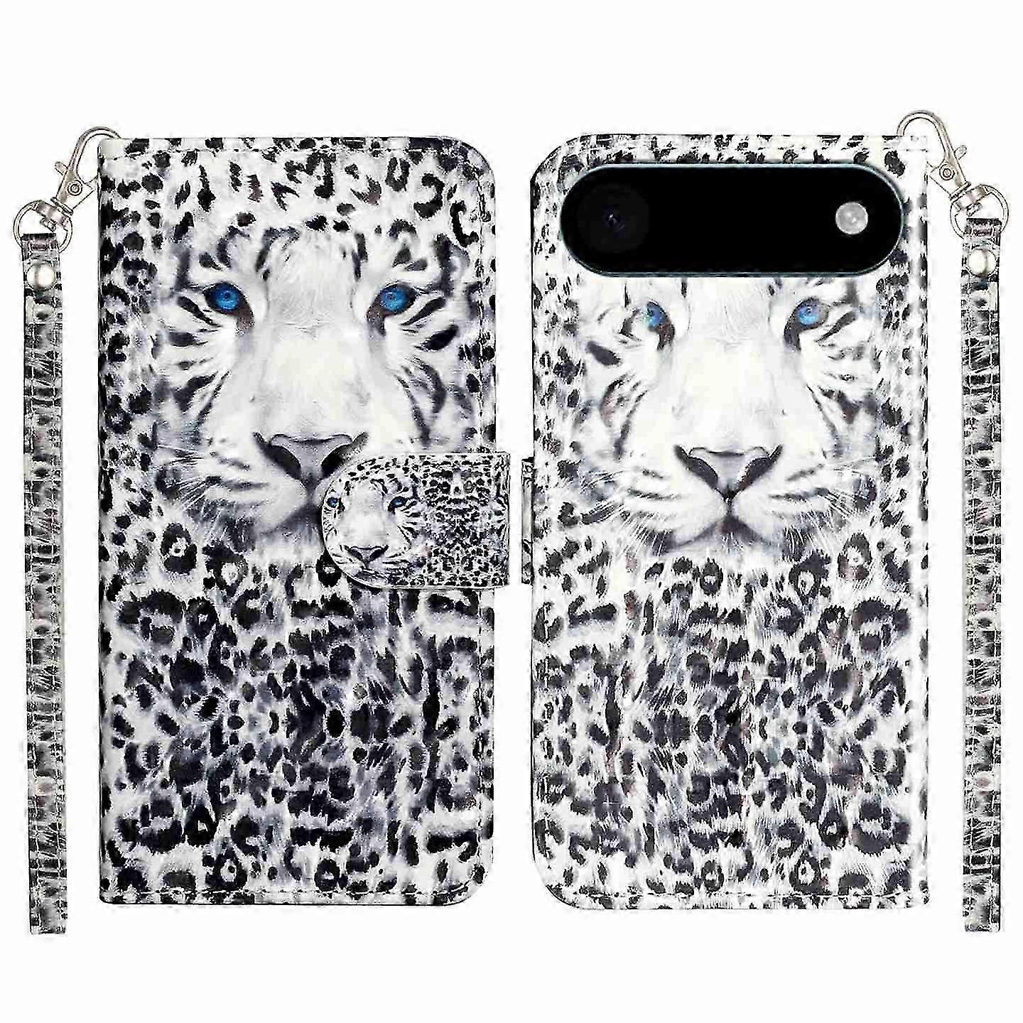 For iPhone 17 Air Wallet Case 3D Pattern Printed Leather Phone Protective Case with Strap (Multi-Color, Leopard)