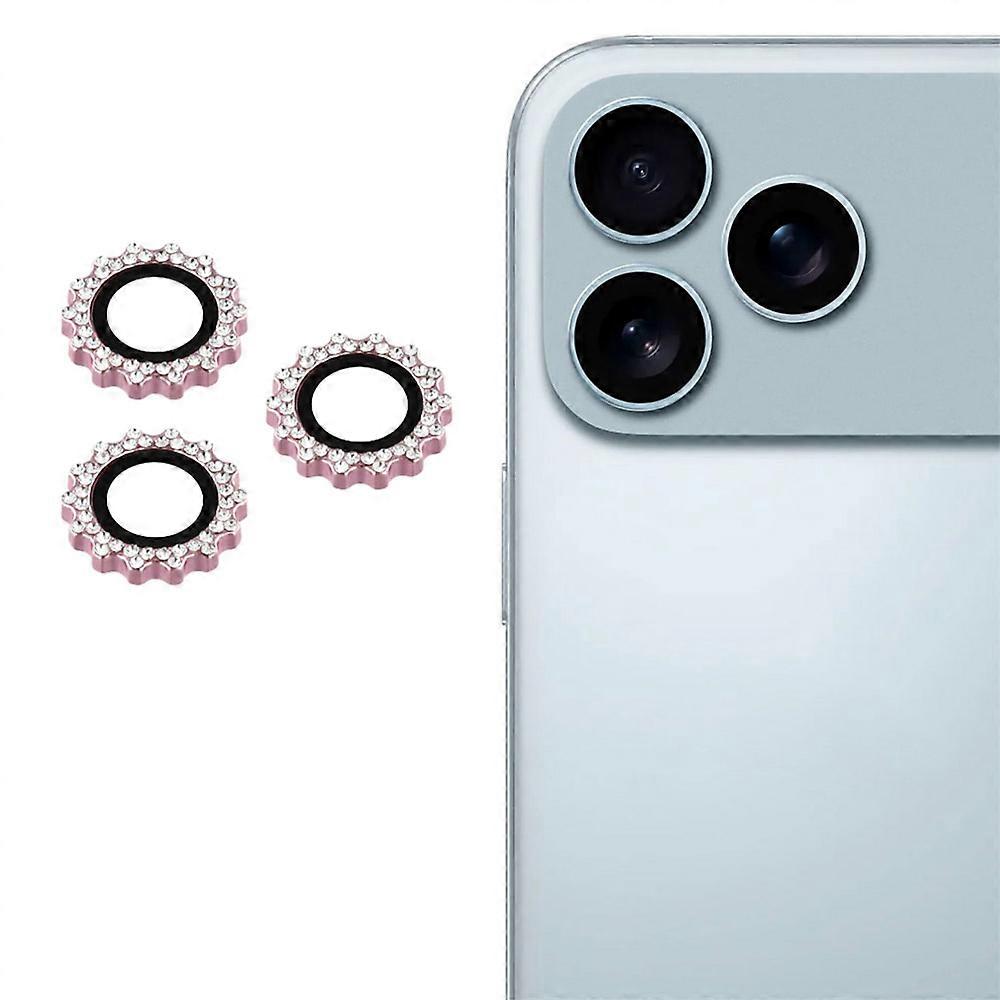 TKdaddy 1Set لهاتف iPhone 17 Pro Max / 17 Pro حامي عدسة الكاميرا شكل العتاد العدسة الزجاجية المقوى فيلم حجر الراين ديكور وردي