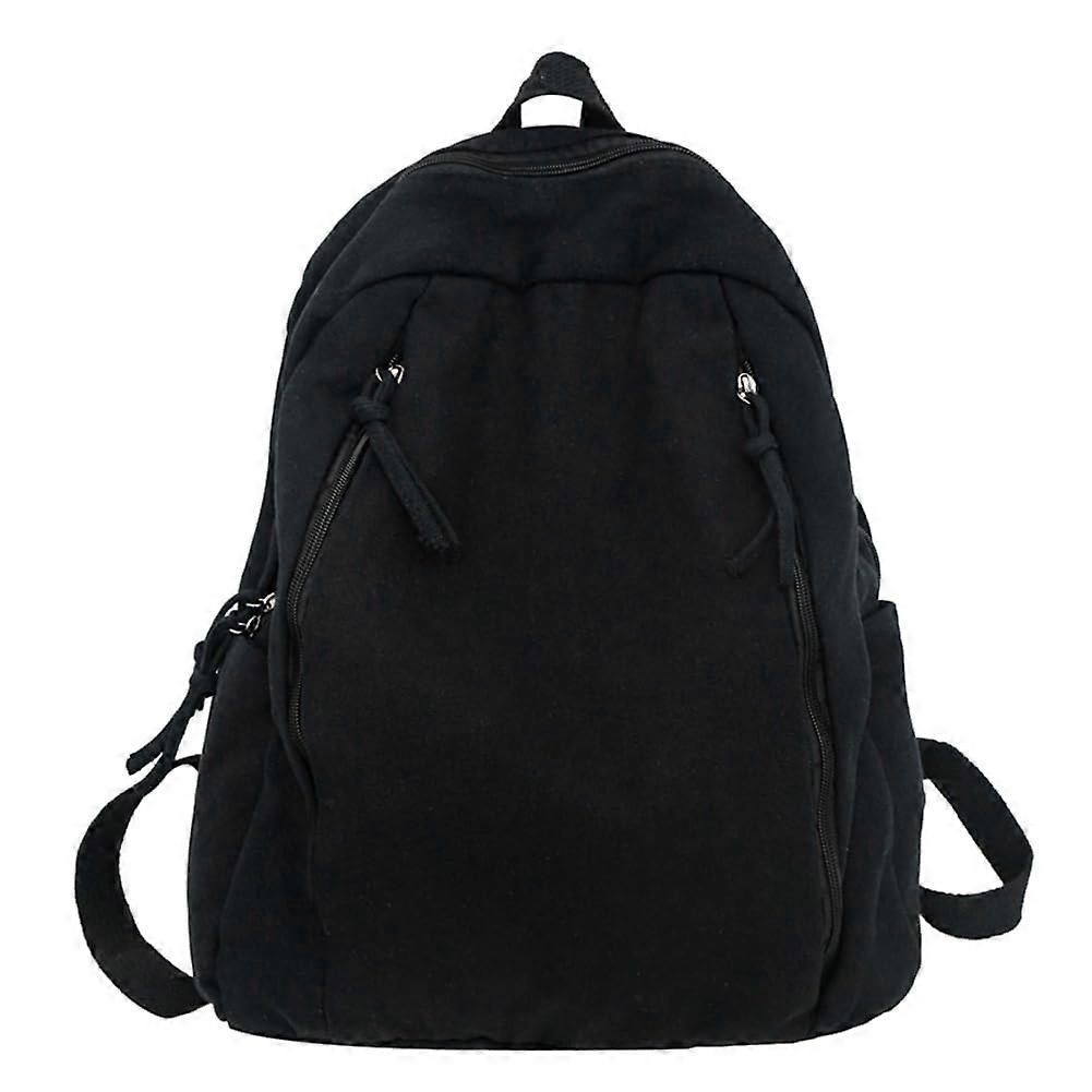 Unisex Large Canvas Backpack with Adjustable Straps, Multiple Pockets, Black, Ideal for Outdoor Use, High Capacity