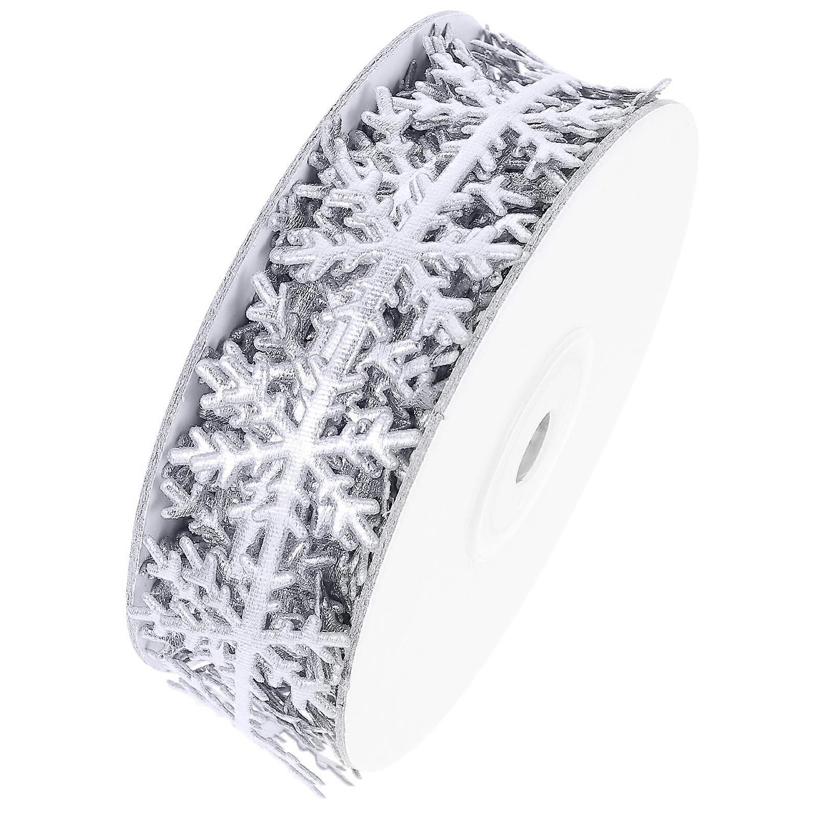 Silver Polyester Snowflake Ribbon for Decor Gentle Texture Durable Flexible 1pc