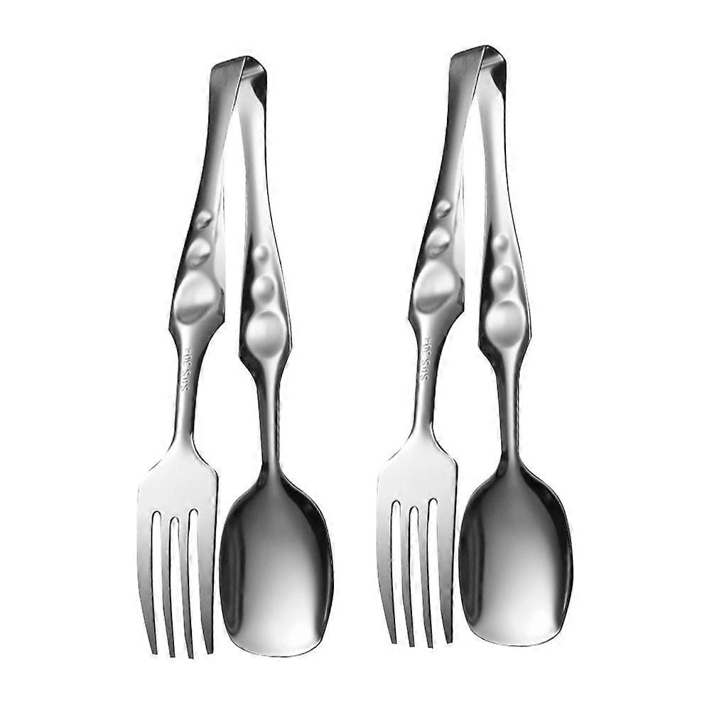 Stainless Steel BBQ Tongs for Grilling with Long Handles Silver Color Suitable for Party and Kitchen Use 2 Pieces