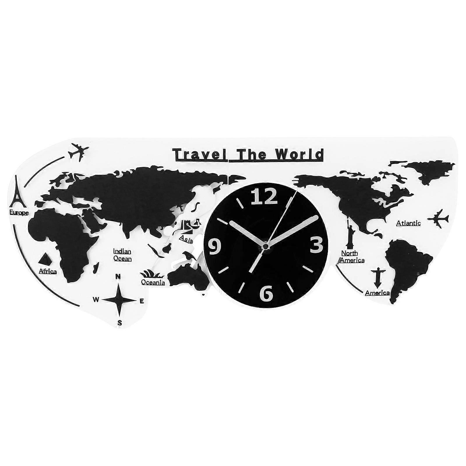 World Map Wall Clock Creative Acrylic Decorative Design For Home Office 78X35cm Timekeeping 1 Set