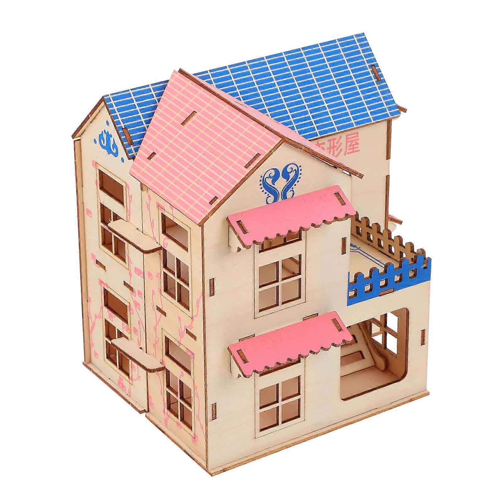 Wooden Hamster Castle House with Ladder – Natural Chew & Climb Playground for Small Pets – 3 Open Villa for Exercise and Rest