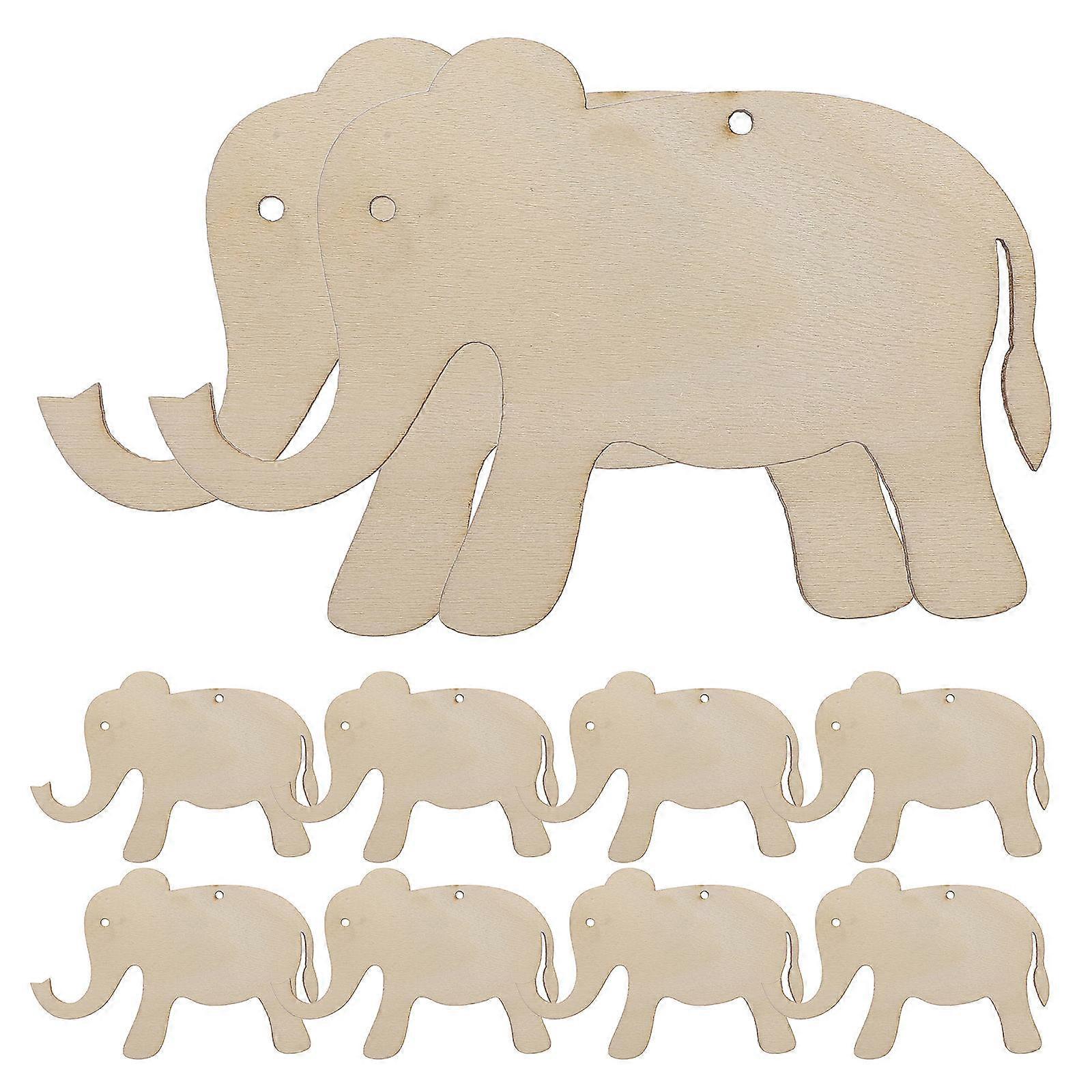 Wooden Elephant Tags for Crafts Unpainted Blank Graffiti Slices with Predrilled Holes and Jute String 30 Pieces Set