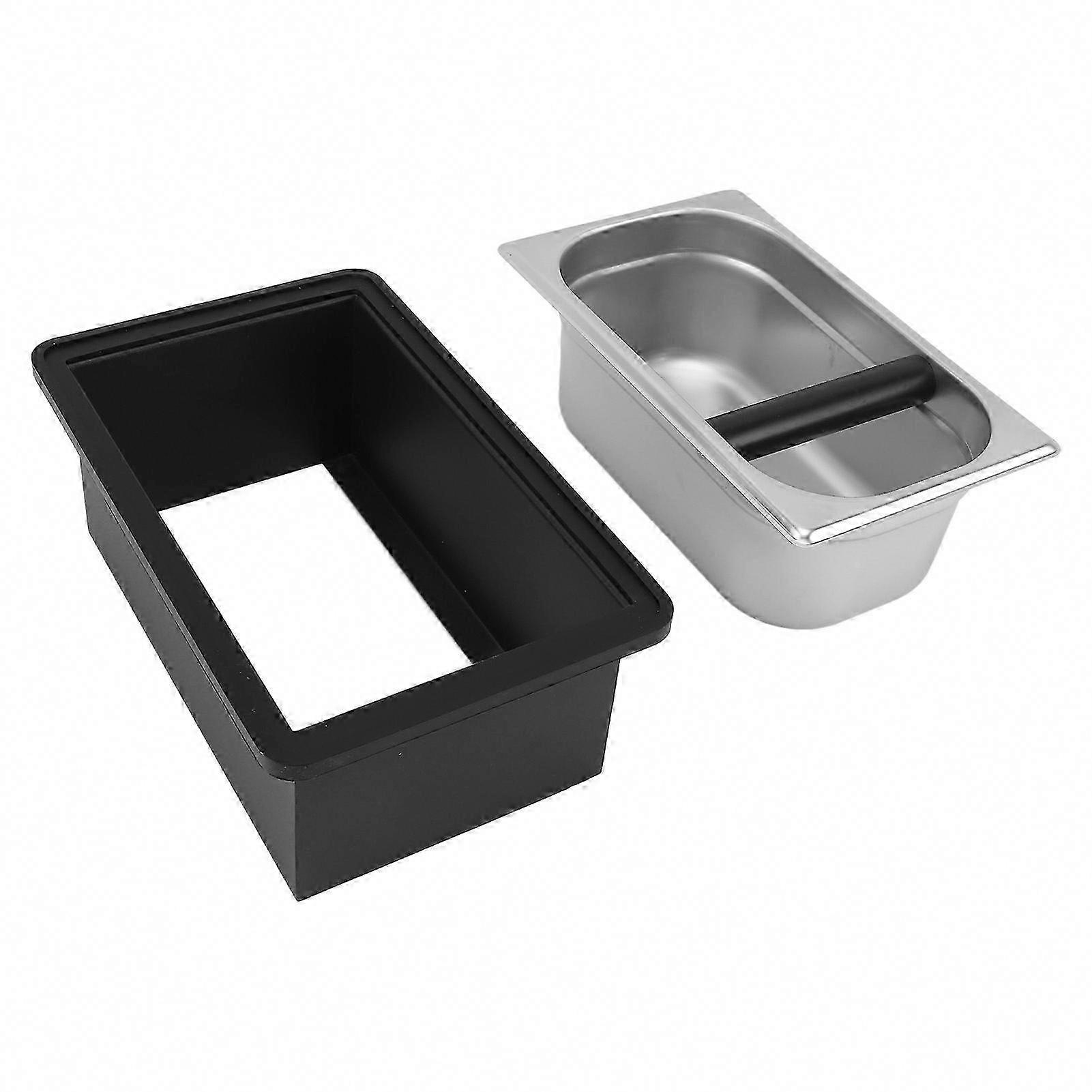 Stainless Steel Coffee Knock Box with Removable Grounds Container & Bar for Home Cafe