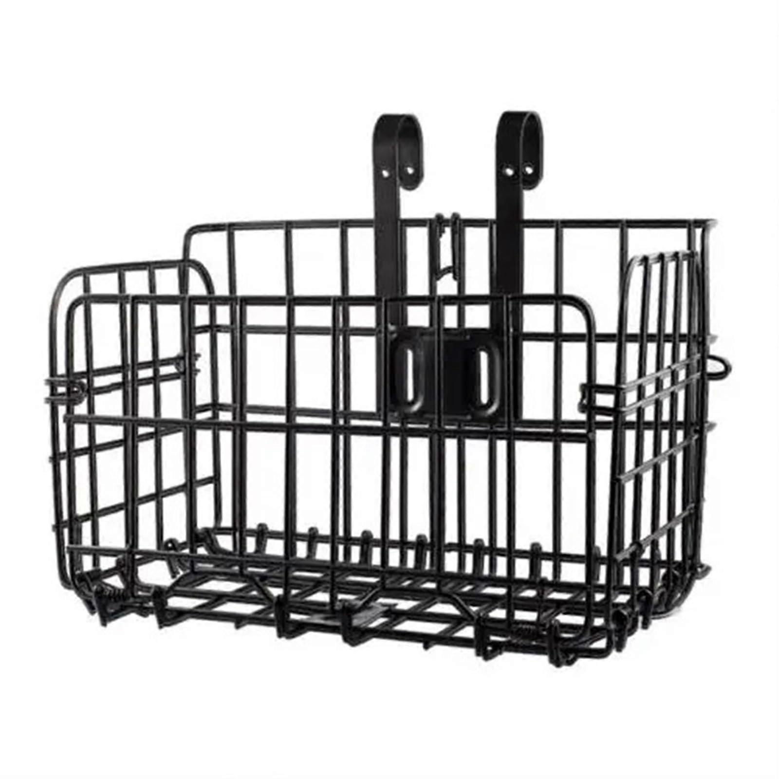 Bike Basket Front Thick Iron Foldable Handlebar Black For Bicycle