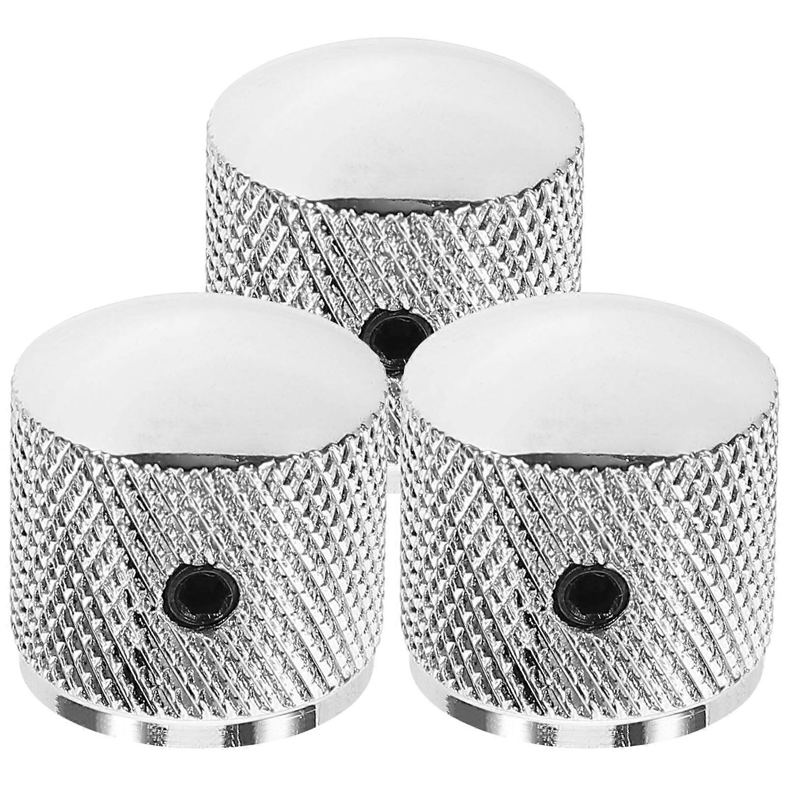 3pcs Metal Volume Control Knobs for Electric Guitar Bass Amplifiers Effects, Durable Chrome Finish Potentiometer Caps with Screw Fixing