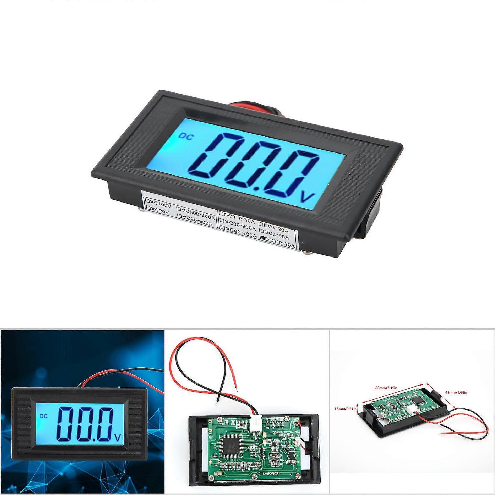 YB5135D LCD Digital DC Voltage Meter 7V-30V Blue Backlight 80x42mm