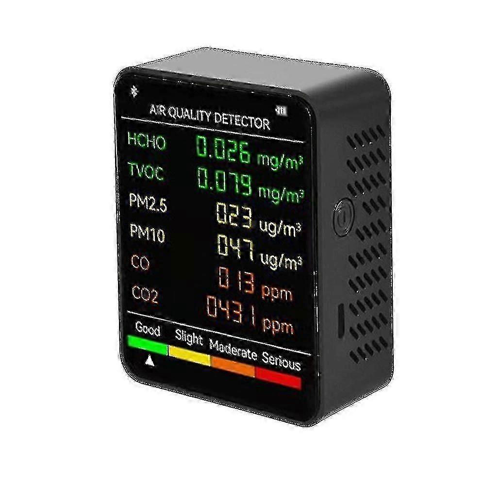 Detector de qualidade do ar 6 em 1: Monitor PM2.5, PM10, HCHO, TVOC, CO, CO2 - DWDZ