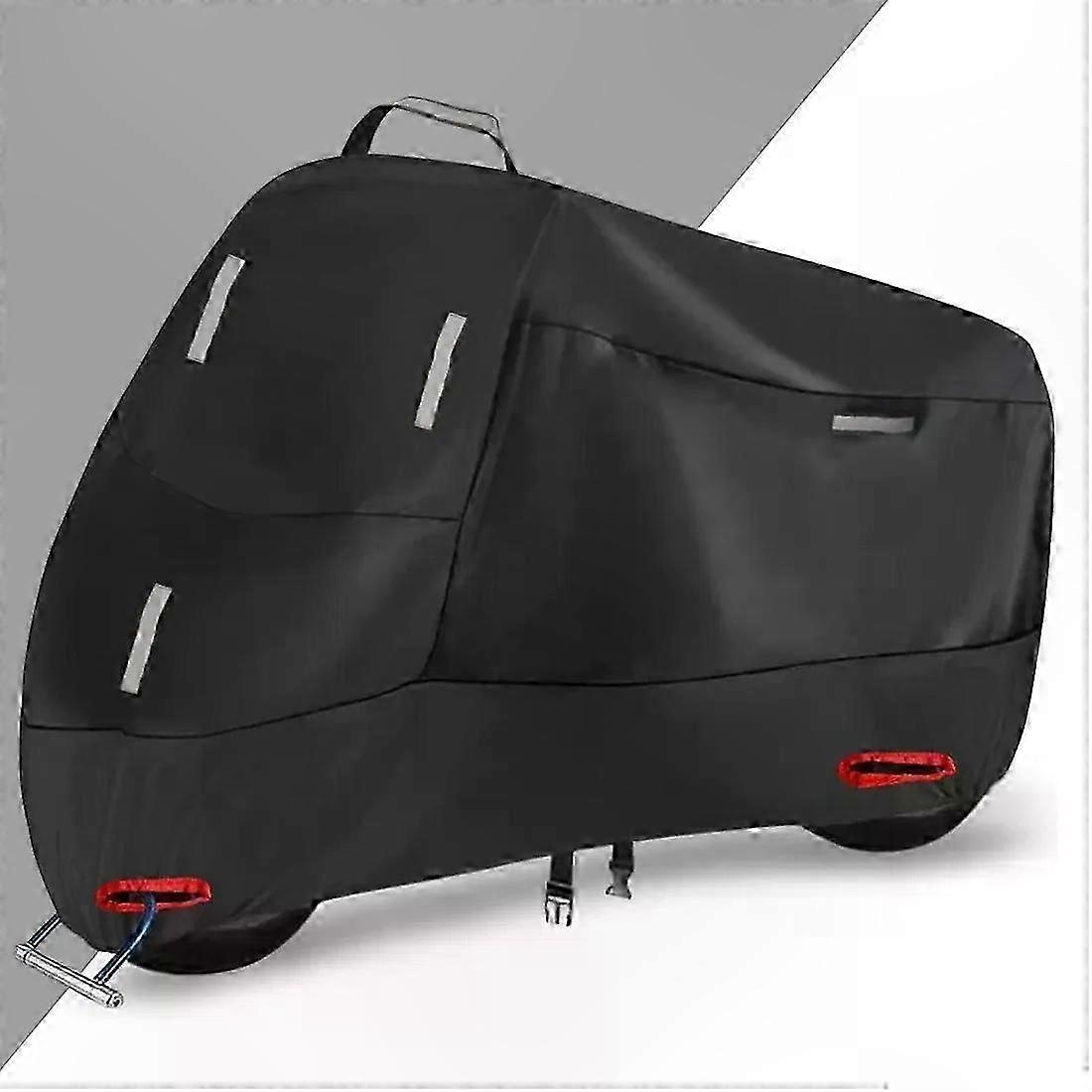 כיסוי אופנוע אוניברסלי עמיד למים עם תיק אחסון להגנה על כל עונות השנה מתאים לאופני טיולים וסיירות שחור