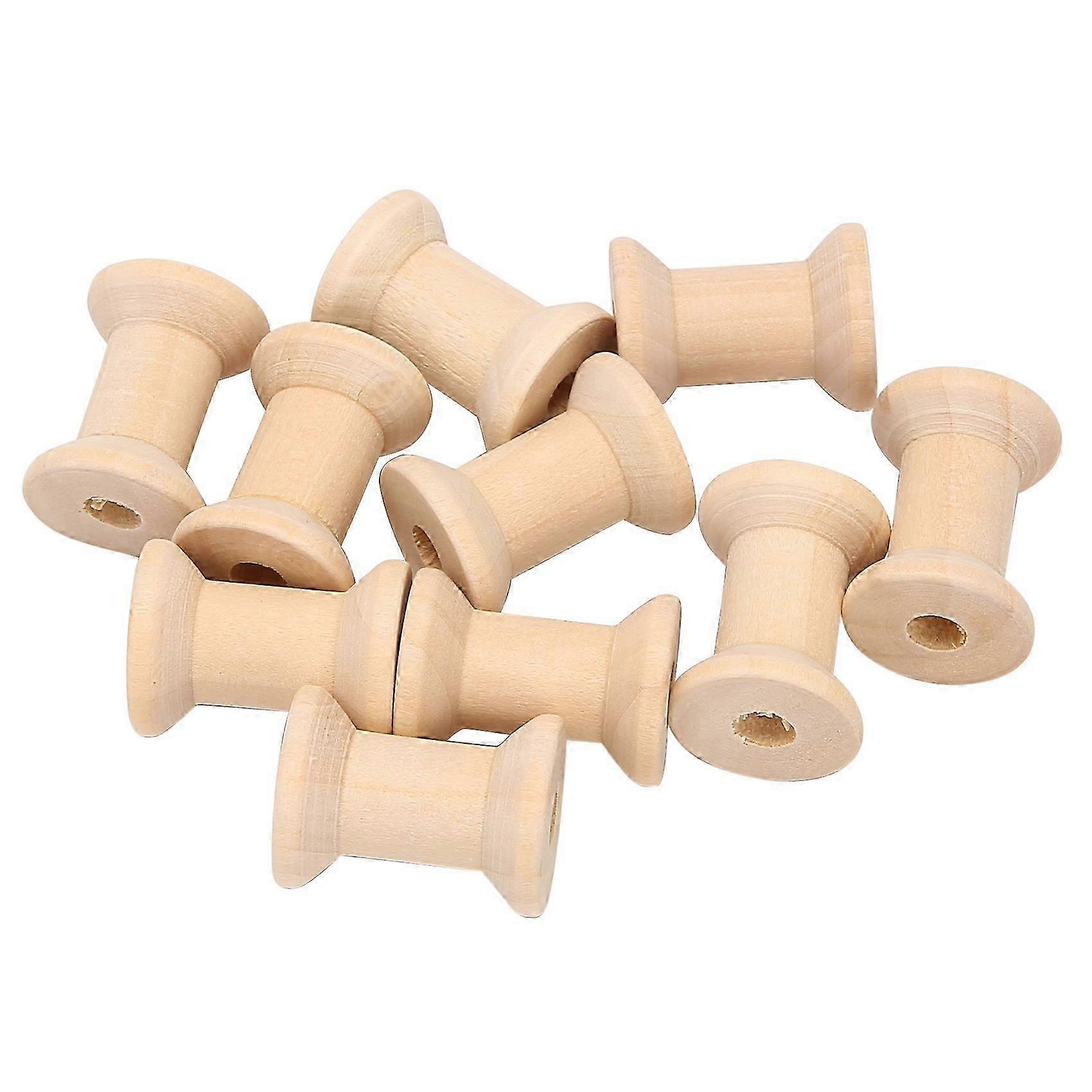 10Pcs Wooden Empty Thread Spools Natural Color 29mm x23mm