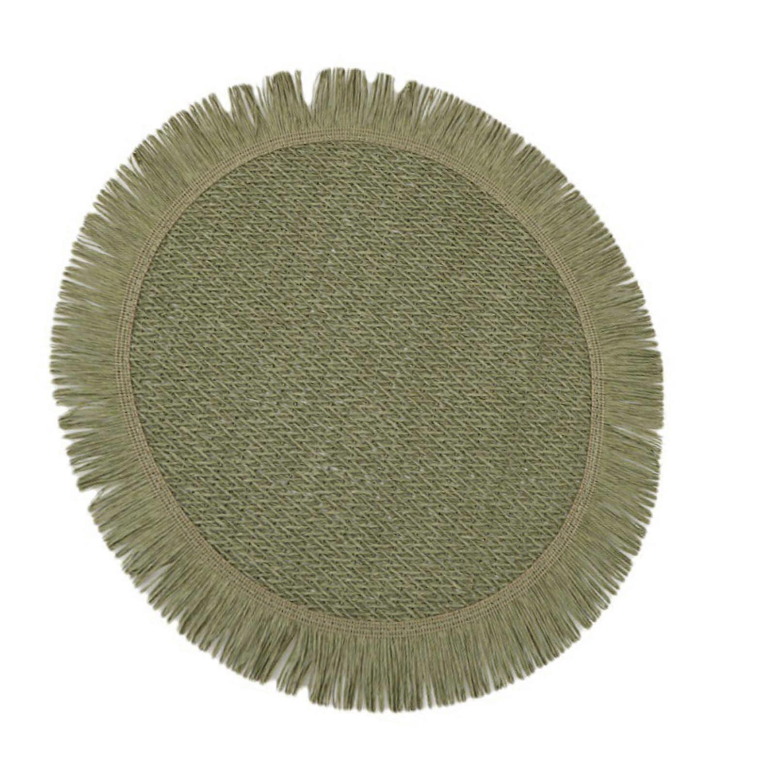 Braided Paper Placemats Tassel Edge Green For Dining Table, Camping And Party Mats