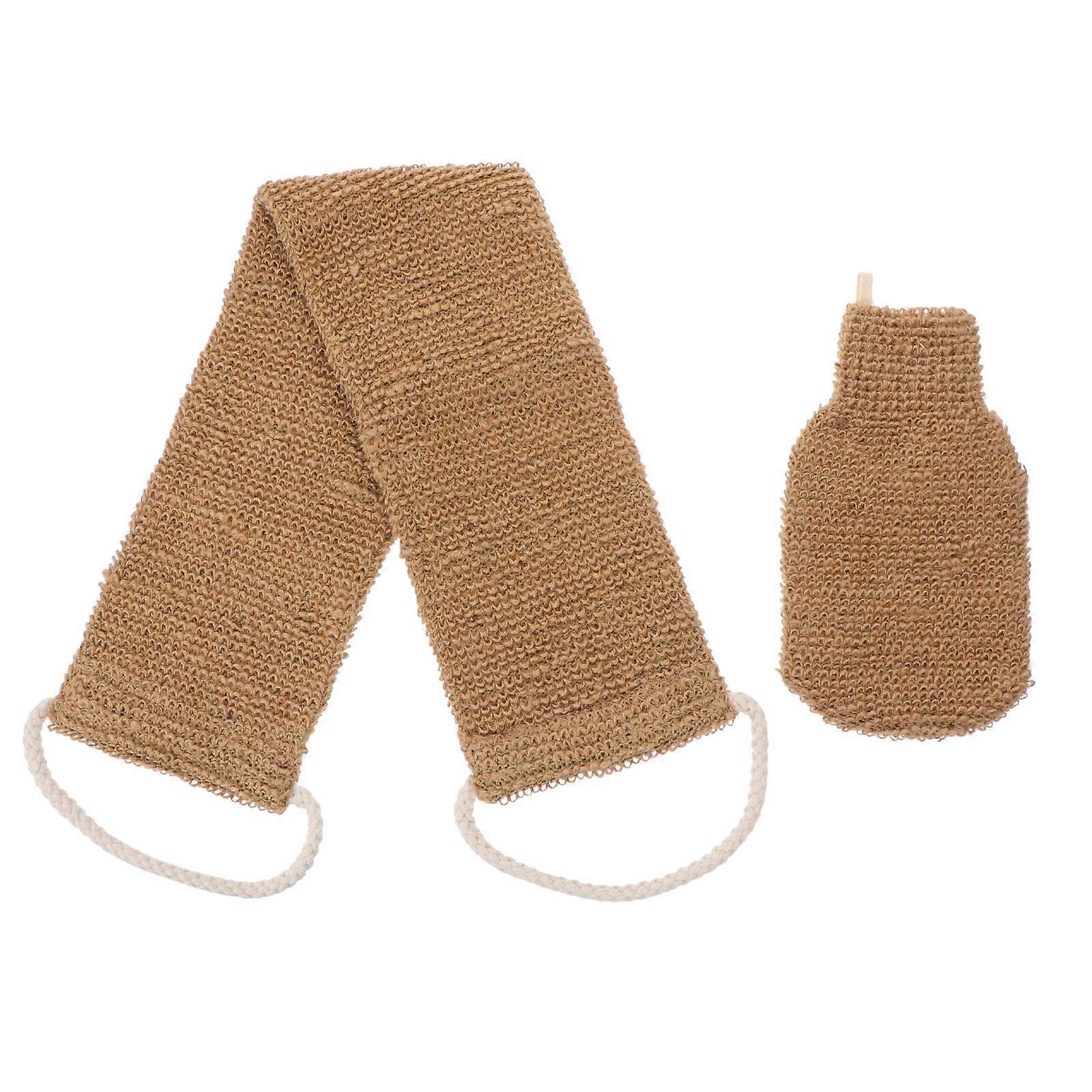 Shower Bathing Towel Glove Set for Exfoliating and Scrubbing Tools Light Brown Polyester
