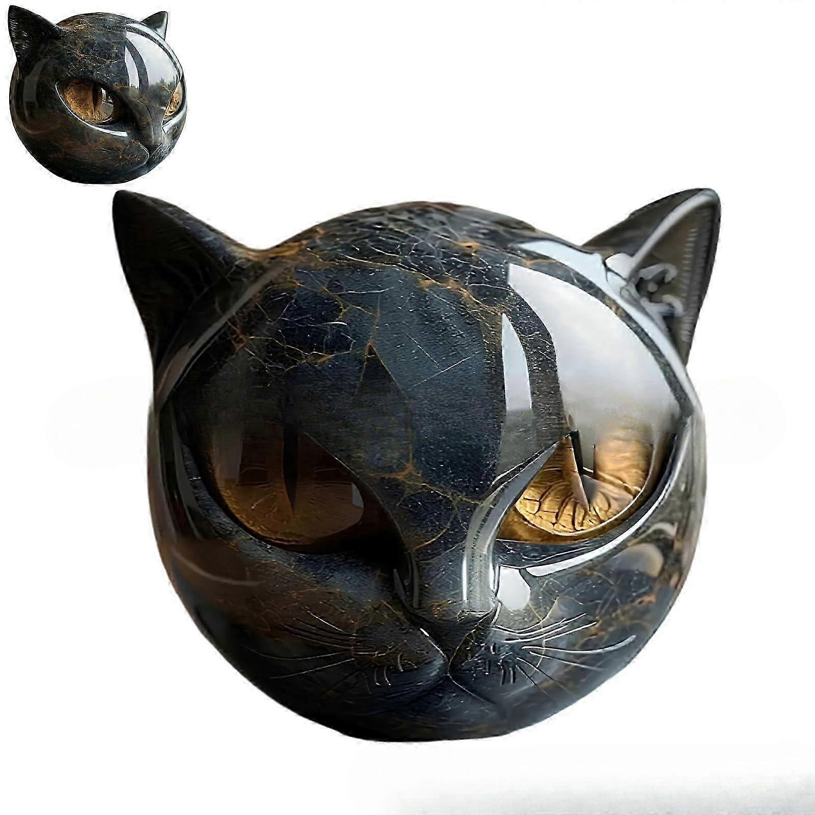 פסל חתול שחור יוקרתי - עיצוב בית אלגנטי ויצירת אמנות מוכנה למתנה, מזכרת לחתול מיני זעיר, פסלון ריפוי מגולף, מתנות קישוט