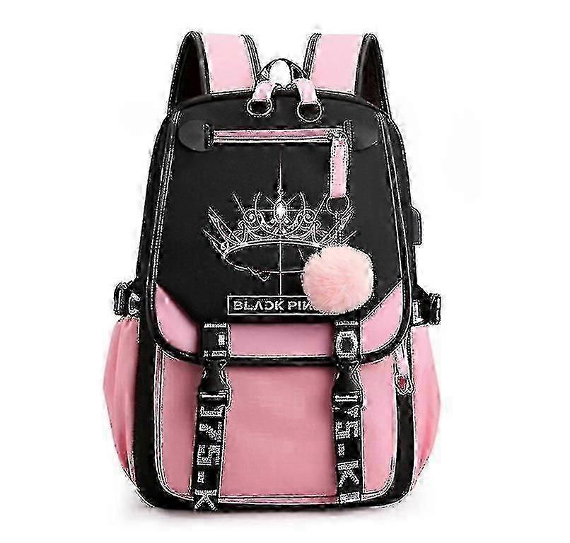 Blackpink حقيبة ظهر حقيبة كمبيوتر محمول حقيبة مدرسية حقيبة مكتبية مع منفذ سماعة شحن USB