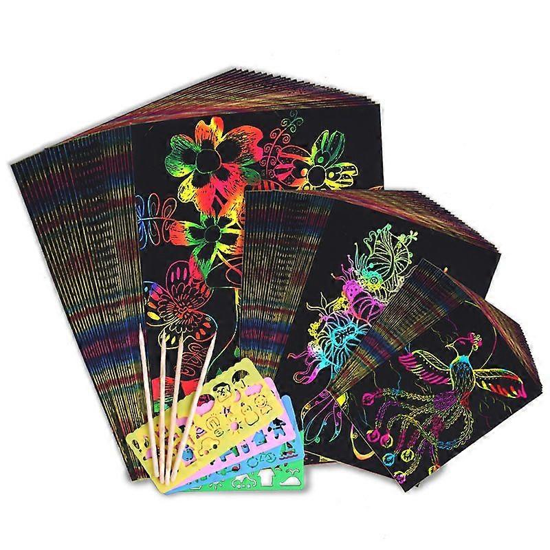 100 Pcs Scratch Drawing For Kids Rainbow Scratch Art Paper Scratch Art Rainbow Scratch Sheets Black Scratch Paper Scratch