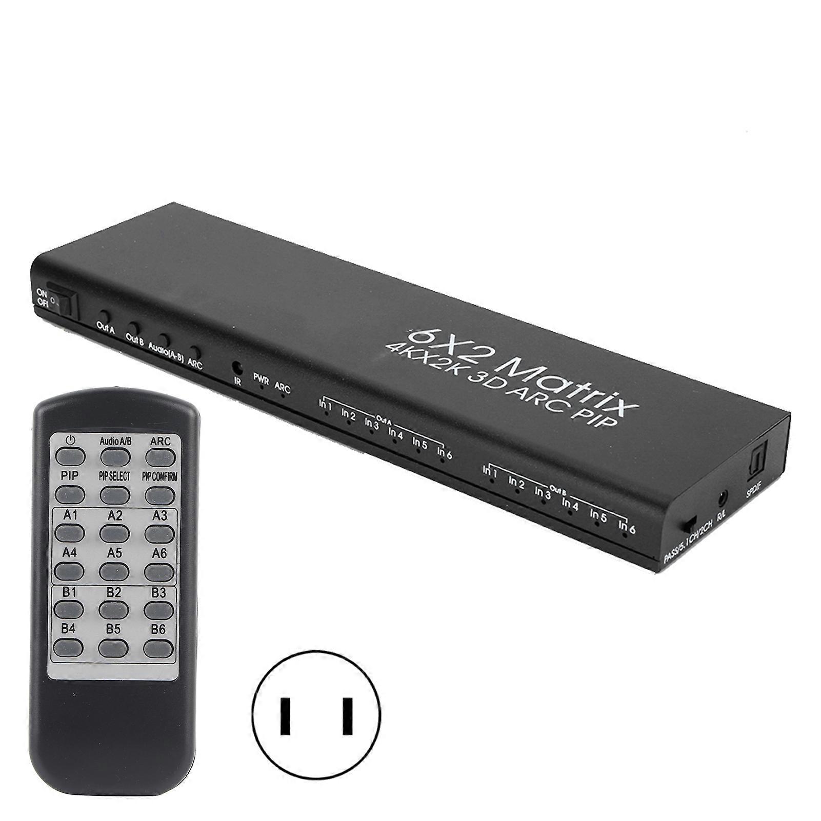 6x2 HDMI Matrix Adapter - 4K/30Hz, PIP, ARC Support, Flexible Control, 100-240V US