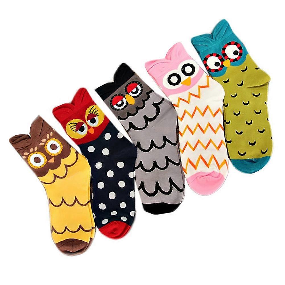 Women Sock Owl Pattern Cotton Socks for Foot Wear 5Pairs Assorted Color