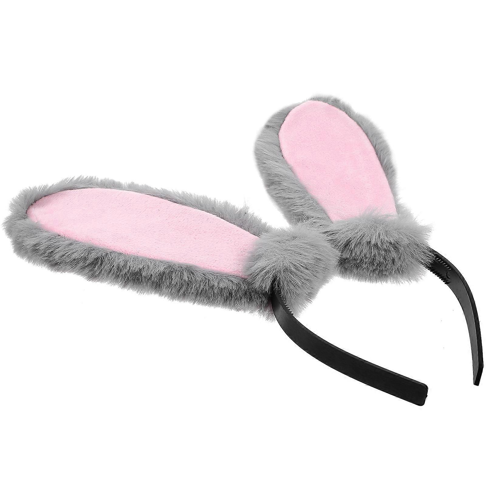 Easter Party Favor Bunny Ears Headband 3Pcs Grey Plush Rabbit Hair Accessory