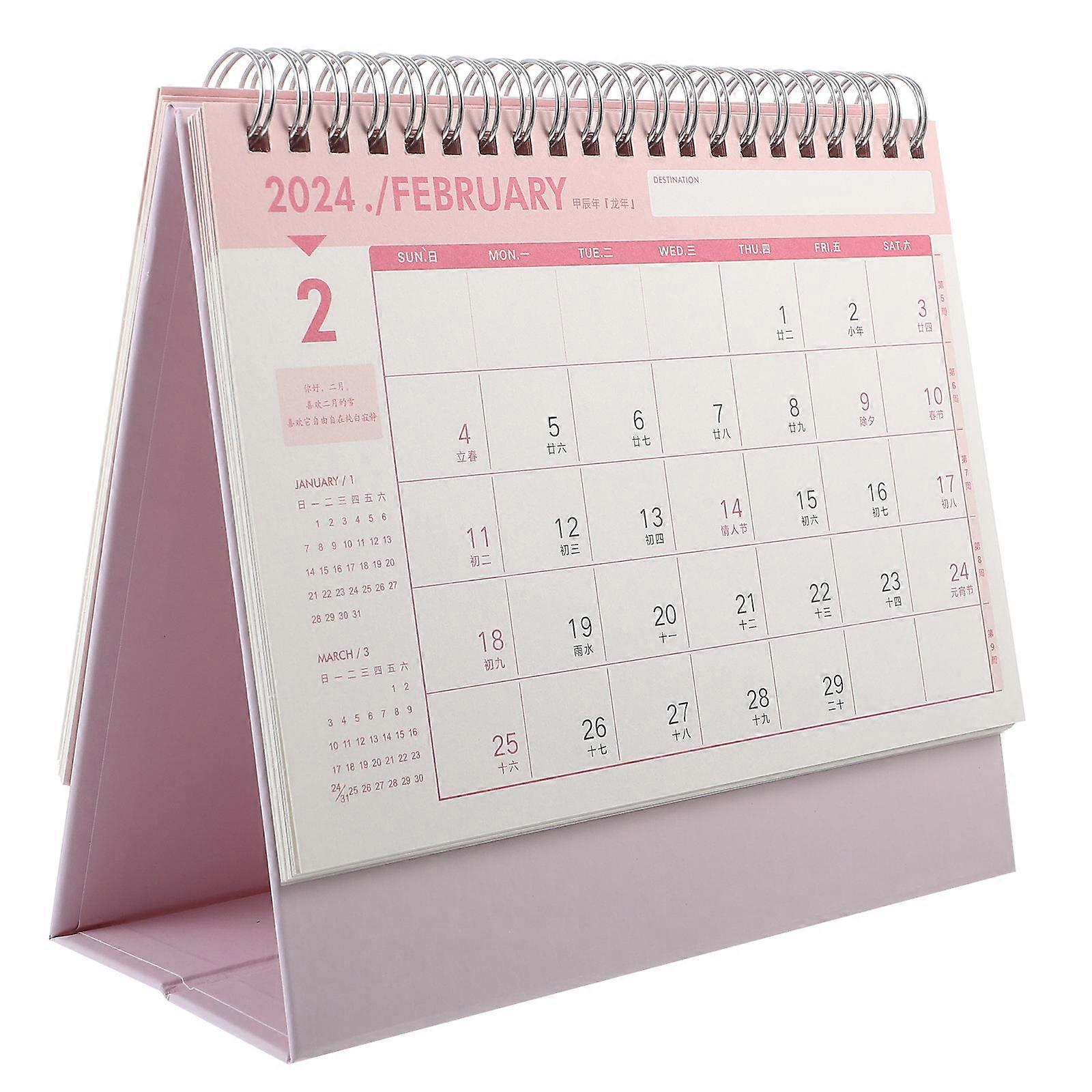 Decorative Desk Calendar for Home Usage with 2Pcs Pink Paper Desk Calendars