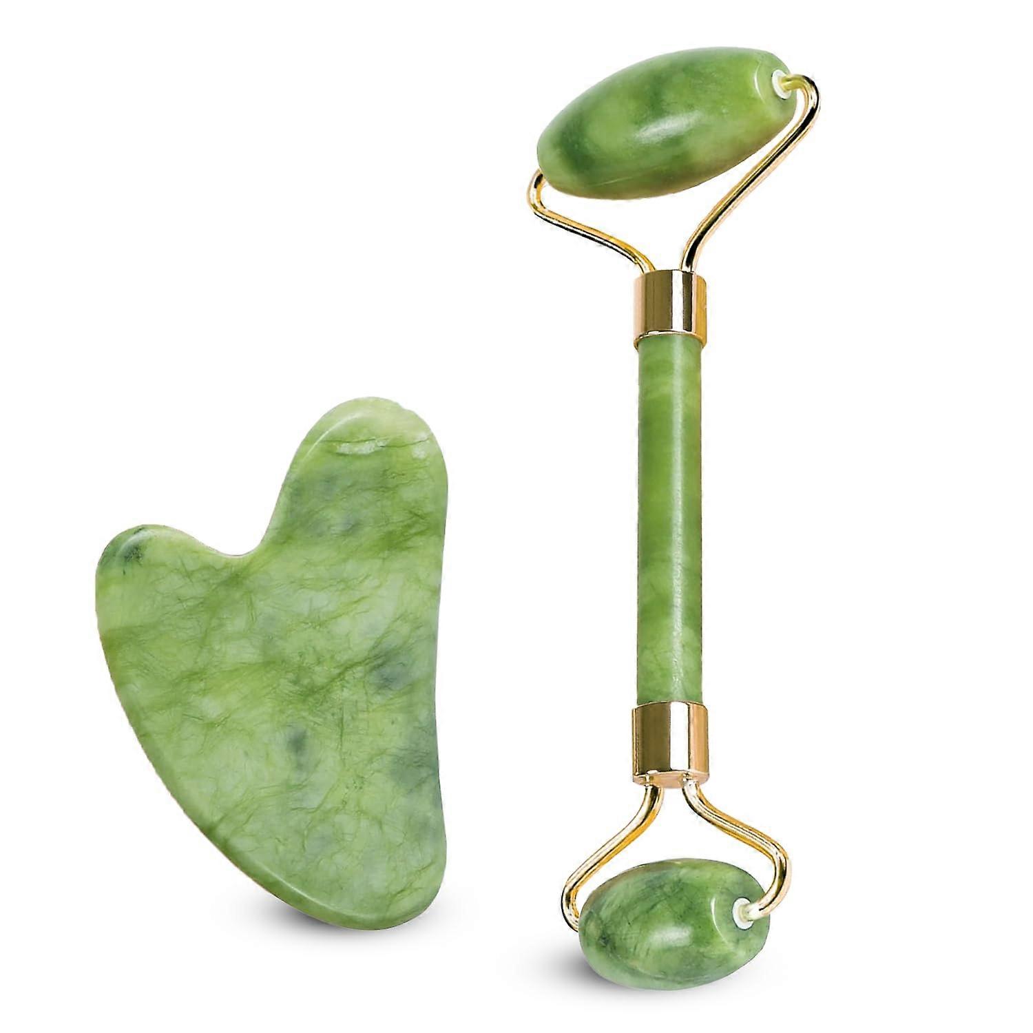 Gua Sha Stone Jade Face Roller Set For Anti Aging Wrinkles Eye Roller For Dark Circles Puffiness Jawline Shaper