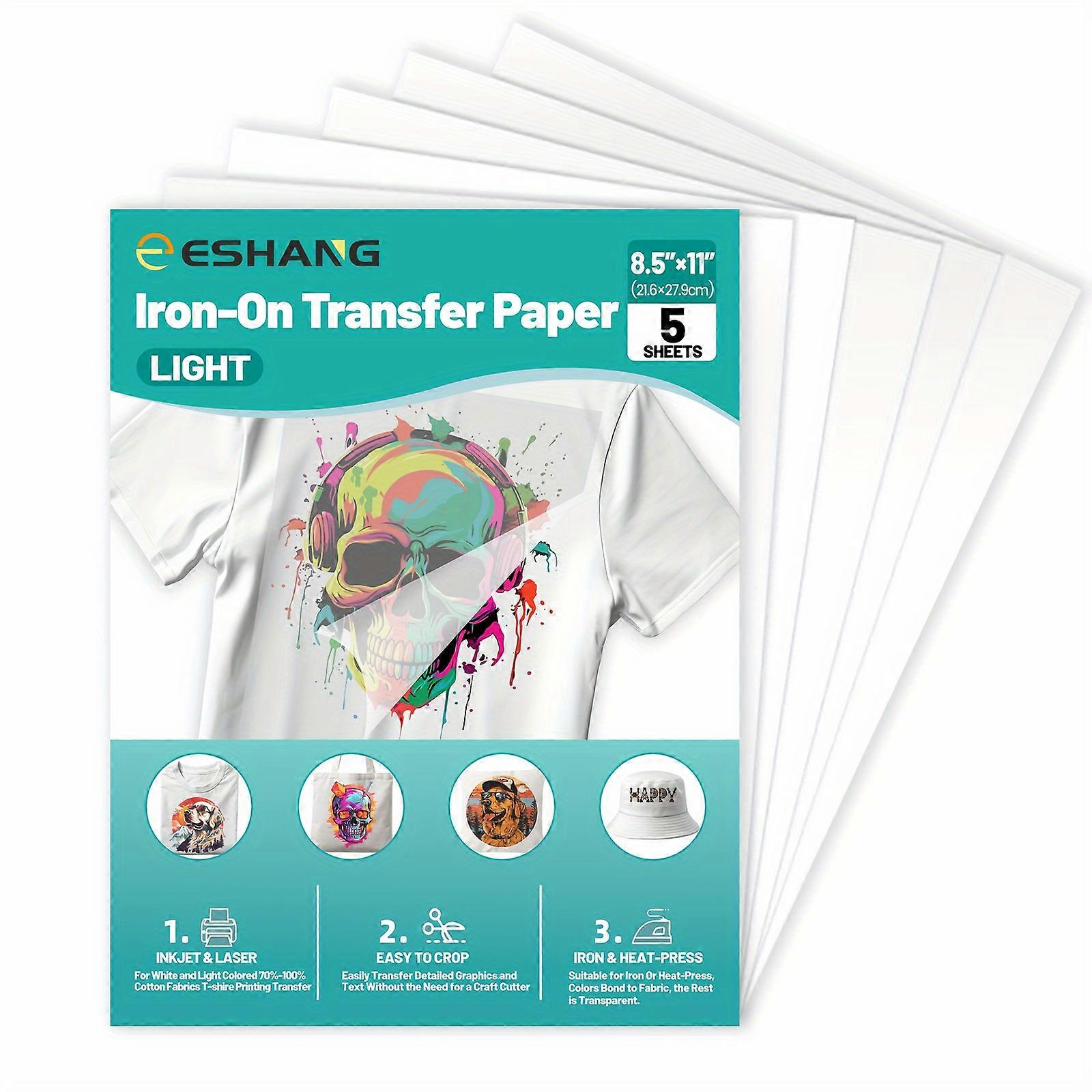 5 Sheets Letter-size Heat Transfer Paper, Suitable for Lightweight Fabrics, 8.5×11 Inches Printable and Drawable Iron-on Transfer Paper, for Inkjet