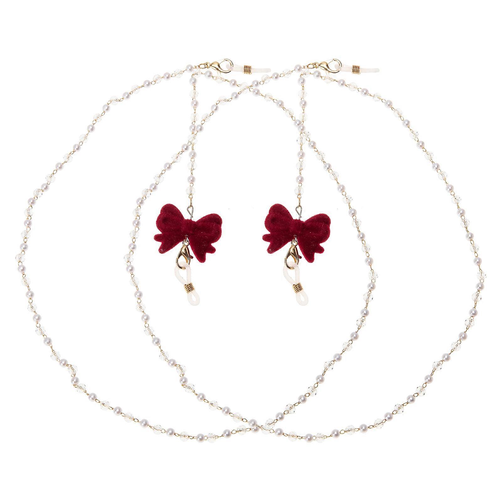 Mask Chain for Glasses Fixing 2Pcs Elegant Bow Pearl Lanyard