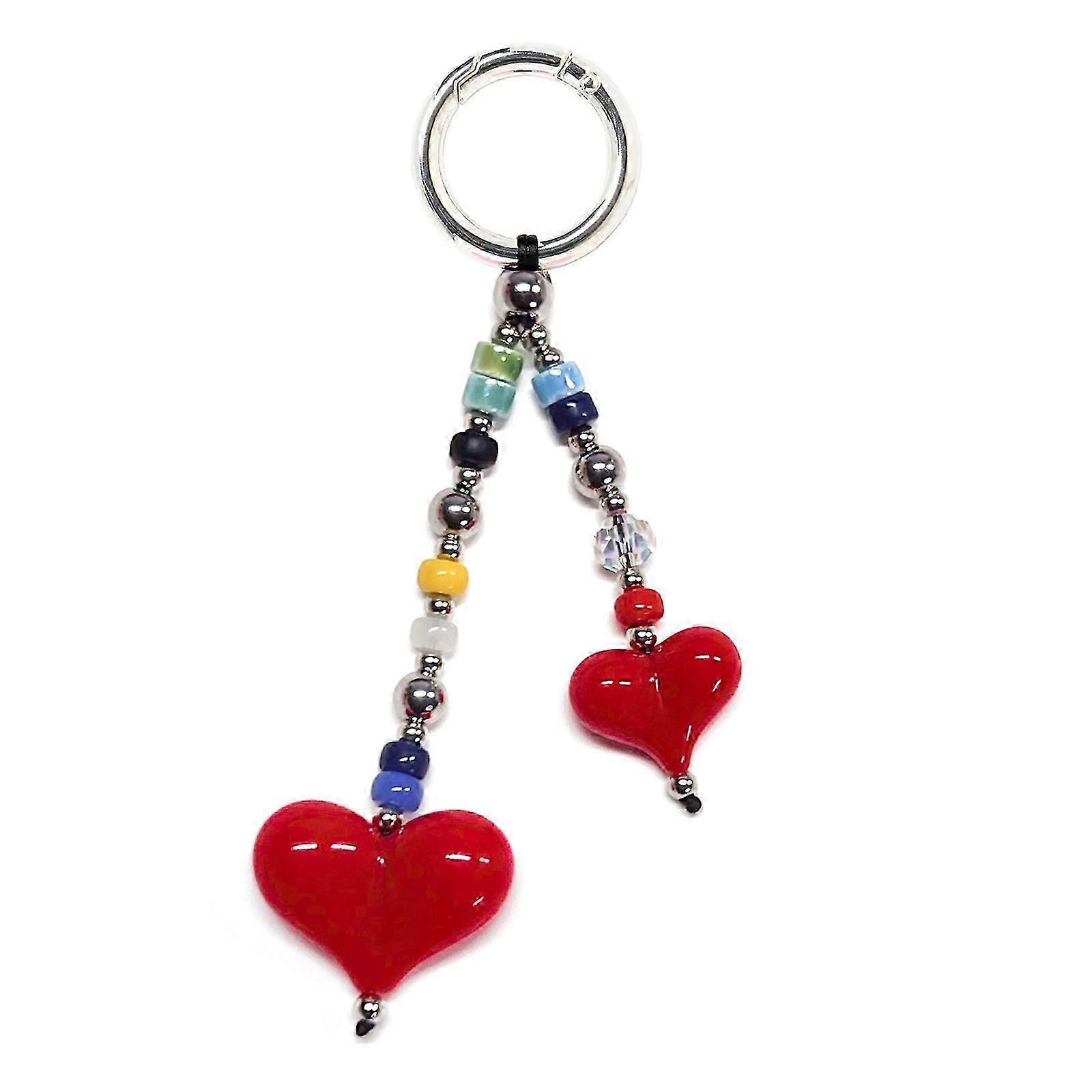 Practical Sturdy Beaded Heart Pendant Keychain Charm Pendant for Gifting to Friend and Family on Celebration Daily Use Multicolor Cs