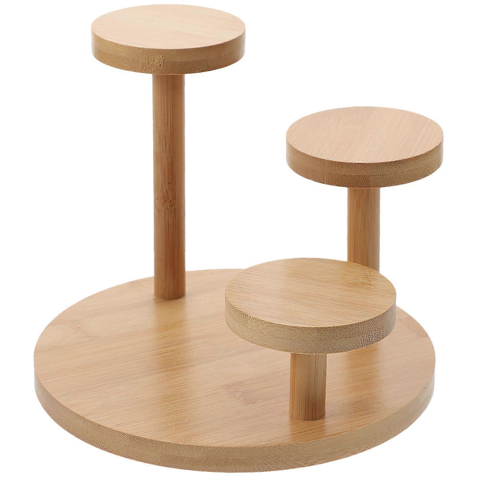Bamboo Display Shelf Riser Stand for Dolls and Jewelry Storage 4Pcs