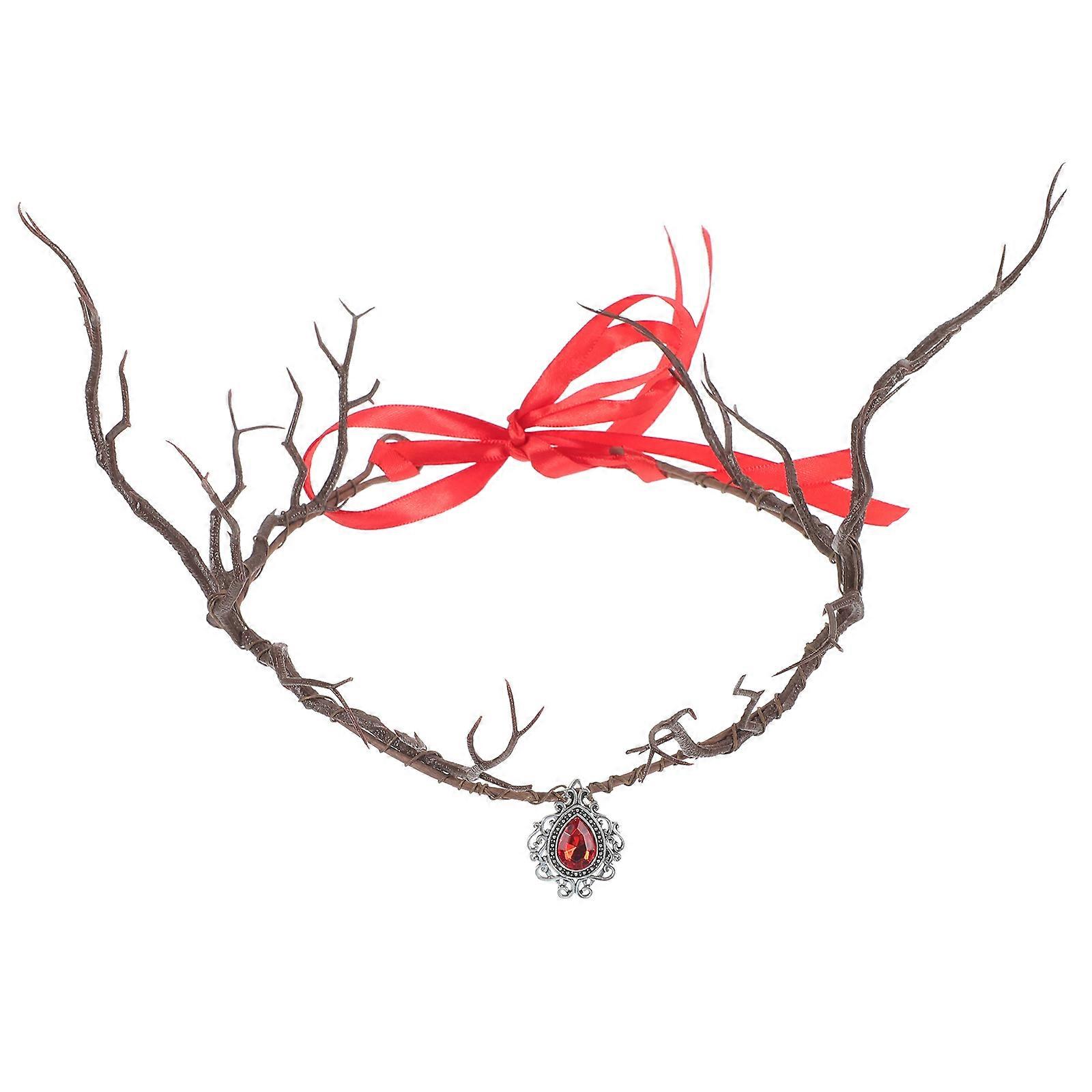 Women Crown Headband with Ribbon 3Pcs Artificial Branch Decorative Headpiece