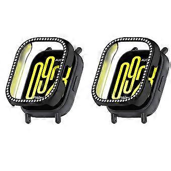 Bling Protective Cover Case for Redmi Watch 5 Lite, 2 Pack Hard PC Sparkling Rhinestone Bumper Frame, Scratch‑Resistant Edge Guard (Black/Black)