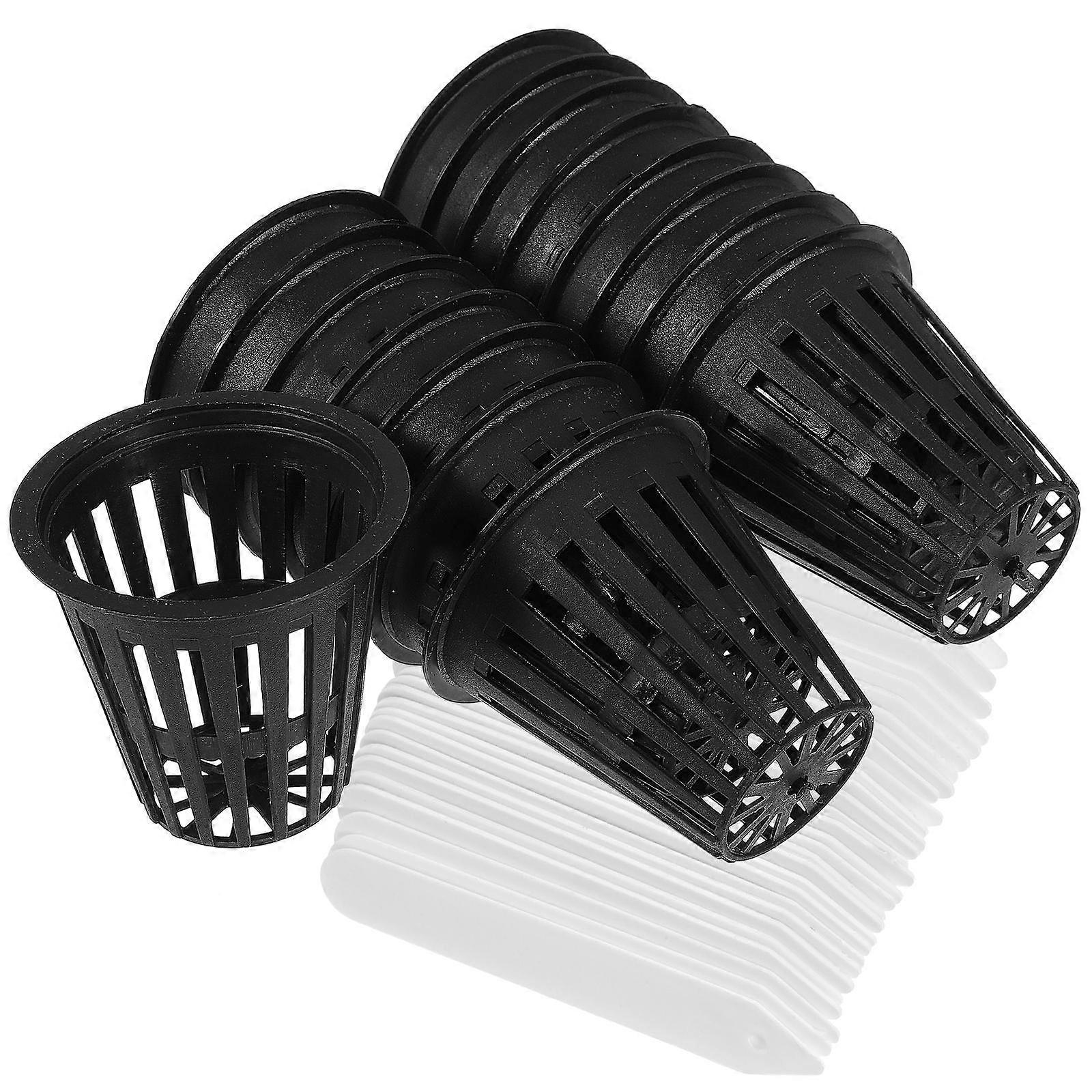 Mesh Cups for Hydroponics Plastic Net Pots with Plant Labels 3Sets