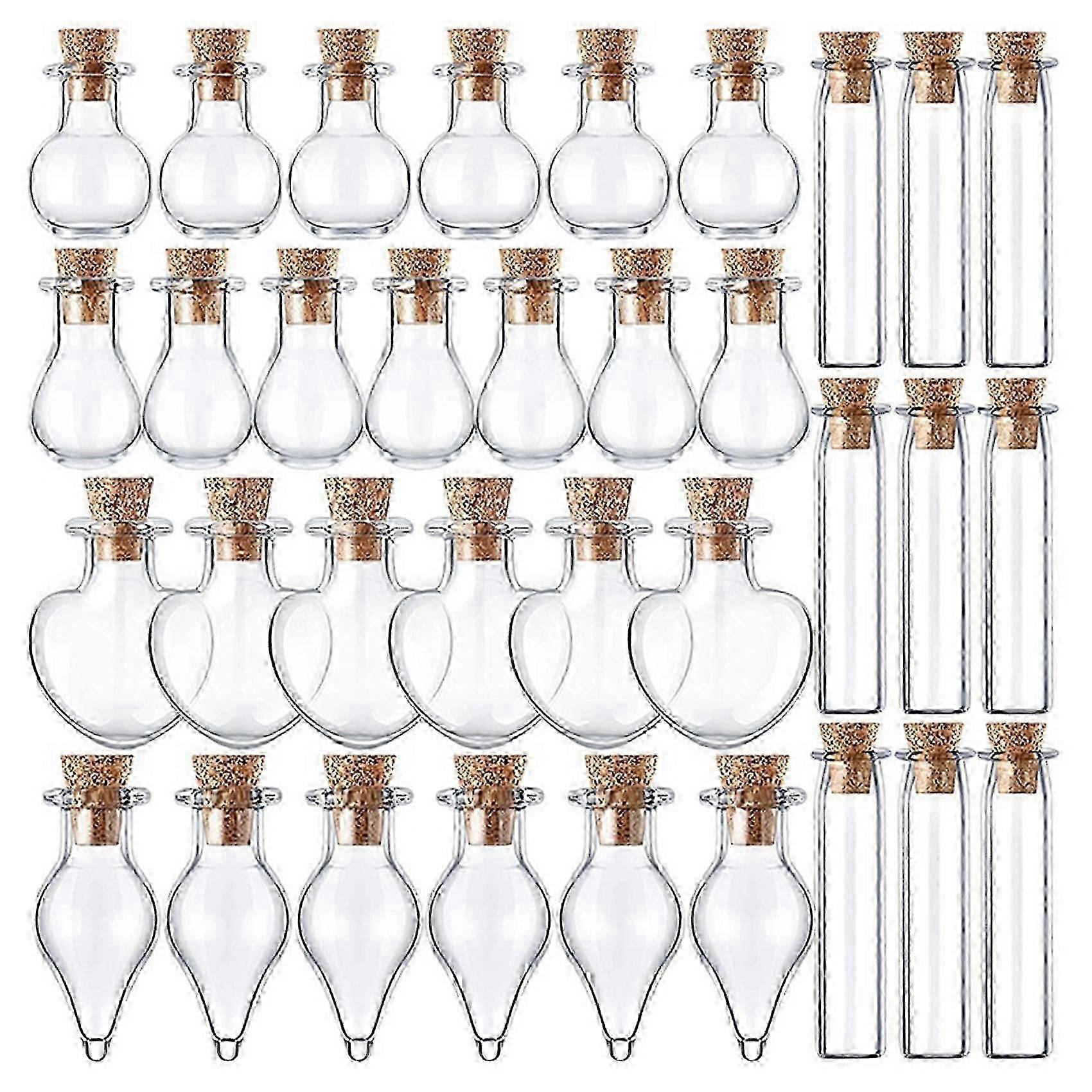Exquisite 50 Pieces Small Mini Glass Jars Bottles with Cork Stoppers 5 Shapes Tiny Wishing Drifting Bottle Cra