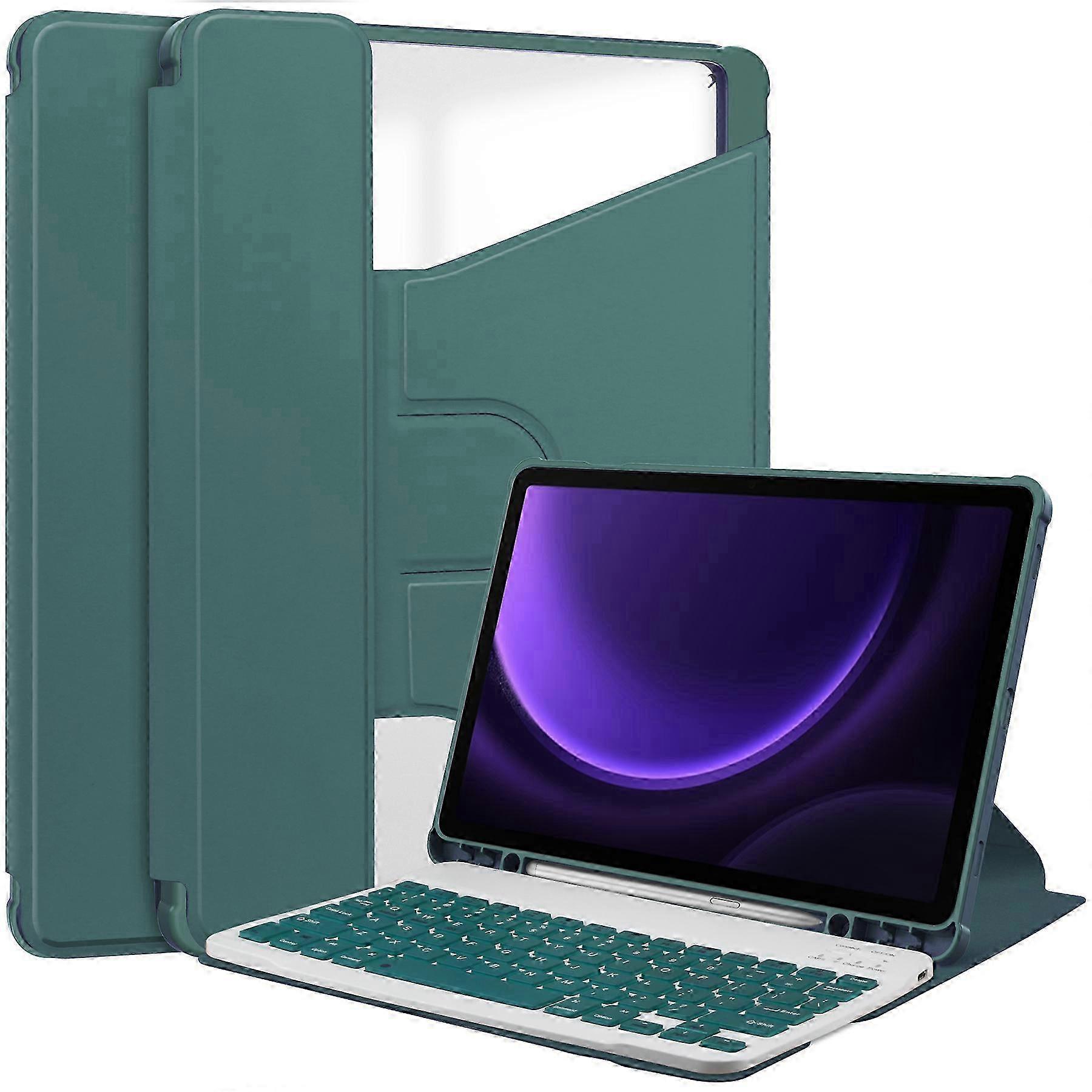 For Samsung Galaxy Tab S10 FE/ S9 FE Case Leather+Acrylic Rotary Stand Cover with Bluetooth-Compatible Keyboard 26s