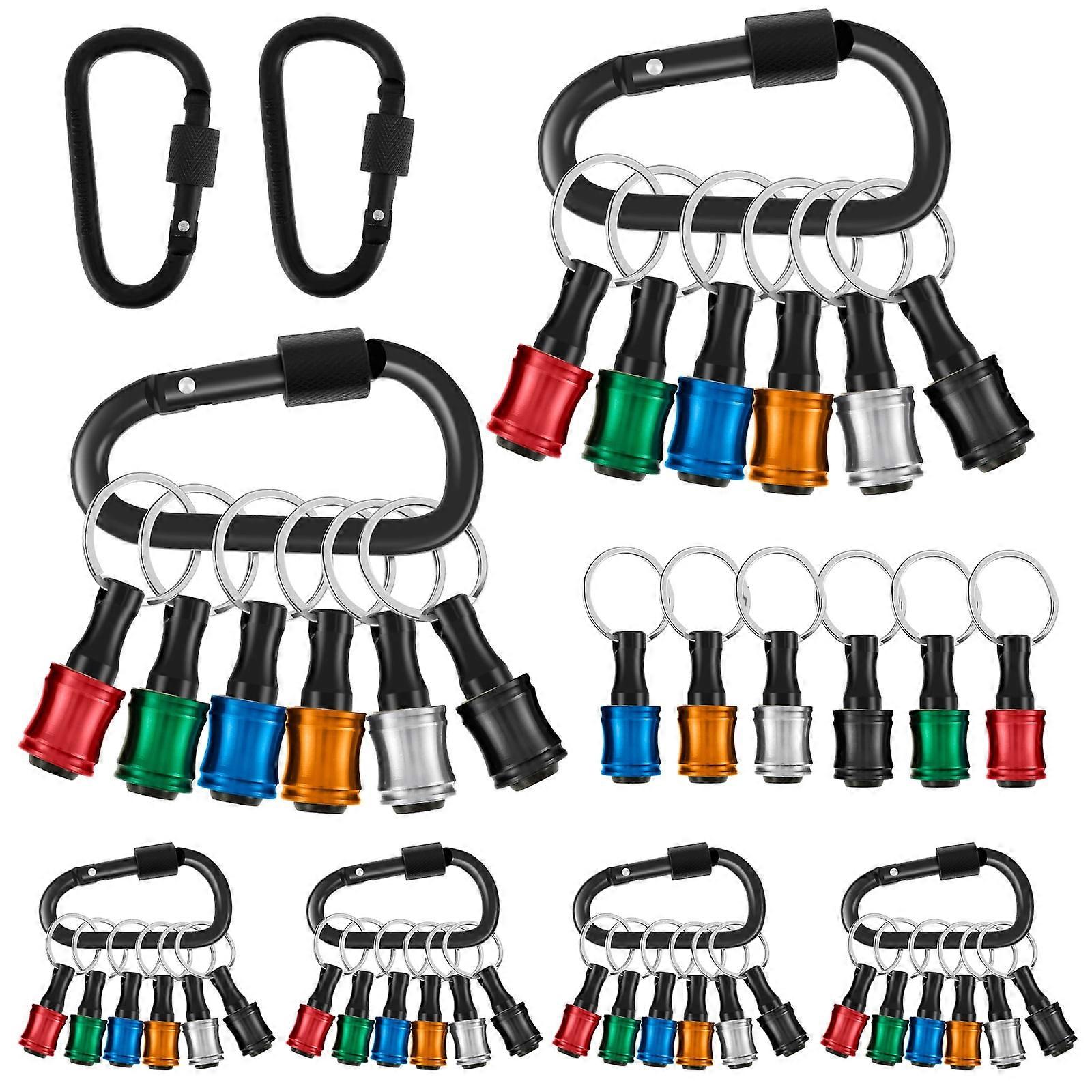 Tysrjsv 36pcs 1/4" Hex Shank Screwdriver Bit Holder, Aluminum Alloy Keychain with Carabiner, Quick Change Drill Bit Socket Adapters for Electric