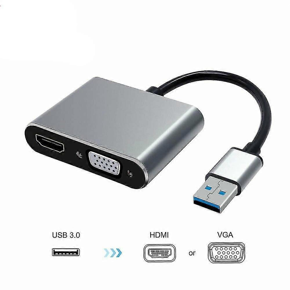 Pc 2 In 1 için Usb 3.0 To Hdmi + Vga Full Hd 1080p Video Adaptör Kablo Dönüştürücüsü