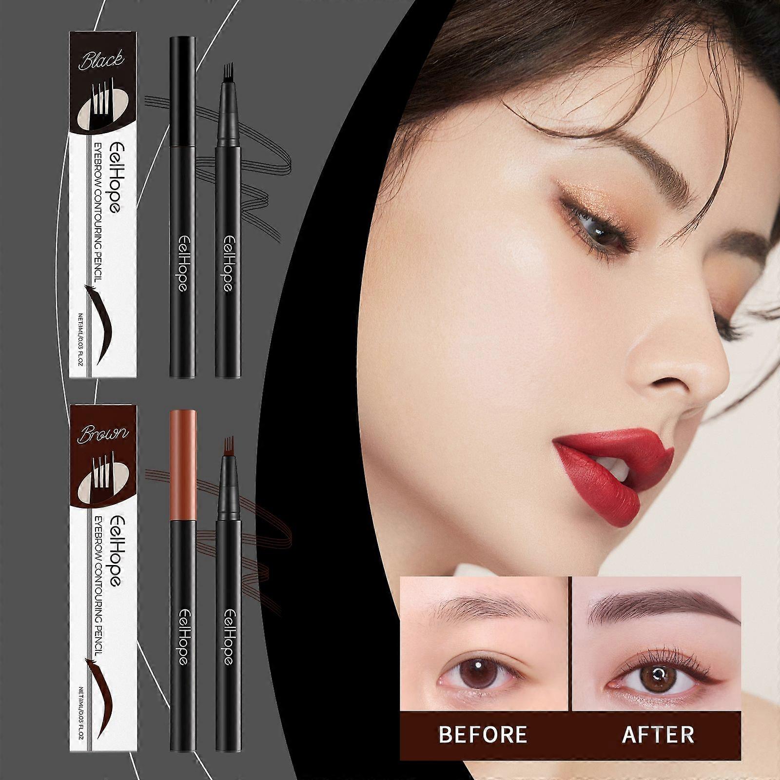 Eelhope Four-Fork Eyebrow Pencil Micro-Fork Tip Applicator Is Waterproof, Sweat-Proof, Long-Lasting Eyebrow Pencil Moisturizing, Nourishing And Makeup