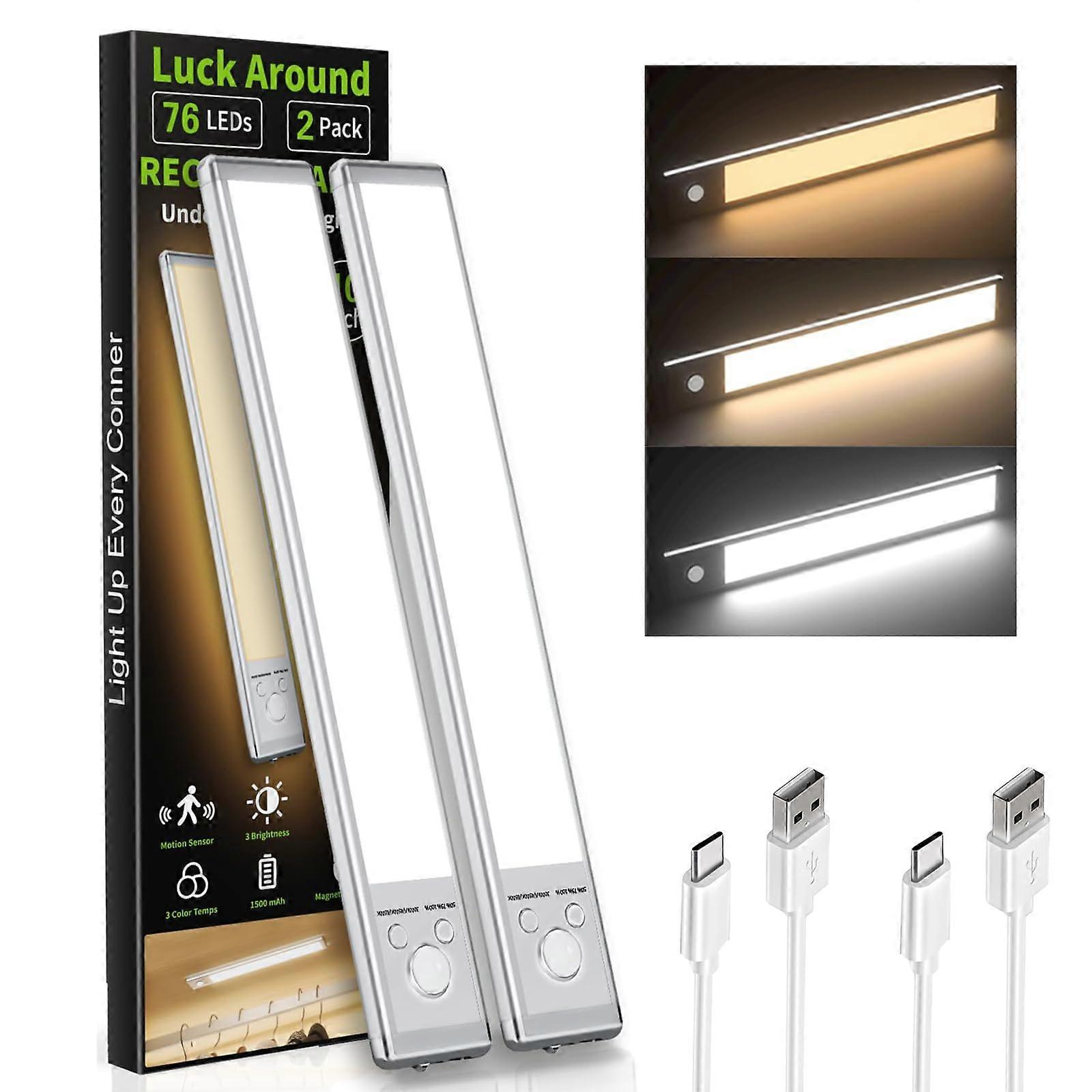 Under Cabinet Lighting 2Pack Motion Sensor Magnetic Closet Lights USB Rechargeable 3Level Dimmable