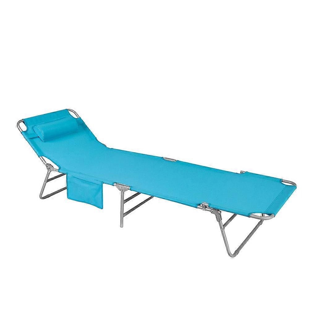 Sun Lounger Reclining Garden Chair with Pillow and Side Pocket Folding Deck Chair for Patio Camping
