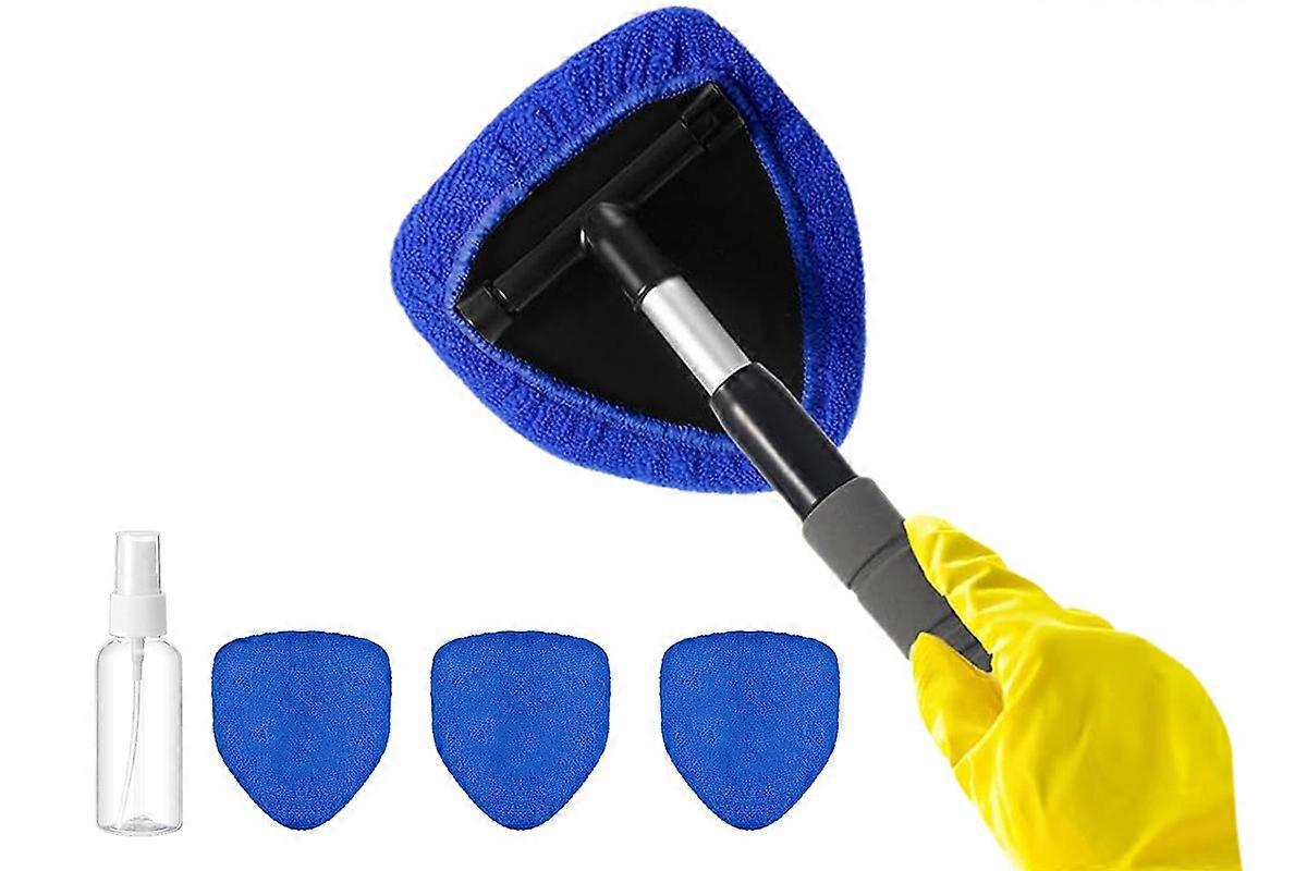Car Window Cleaner with 4 Washable Microfiber Pads and Extendable Handle