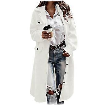 Long Women's Coat for Autumn Winter with Comfortable Loose Fit and Stylish Notched Lapel Button Front  White M