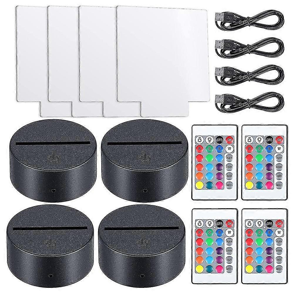 3d Night Led Light Lamp Base With 4 Clear Acrylic Sheets 4 Remote Controls Adjustable 16 Colors For